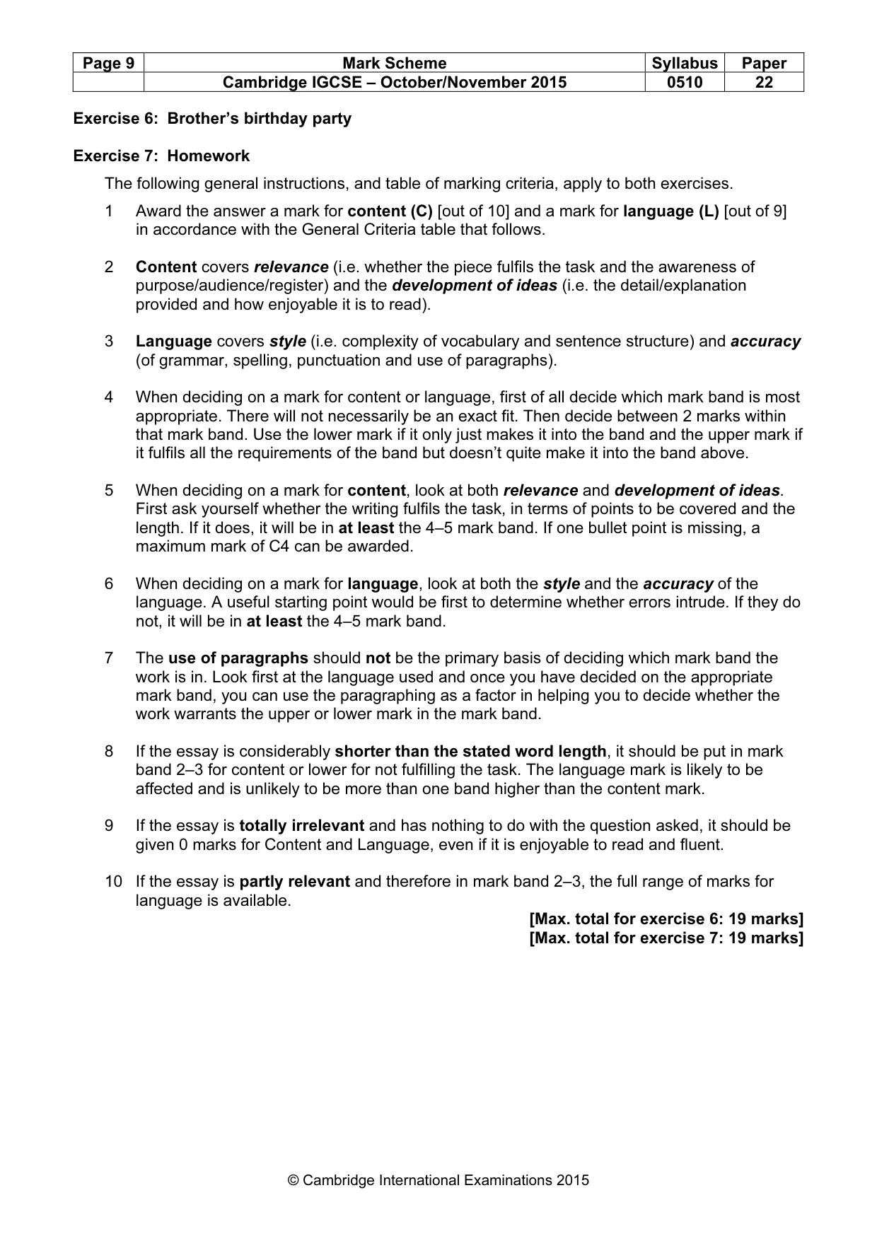 Mark scheme, page 9 of 11