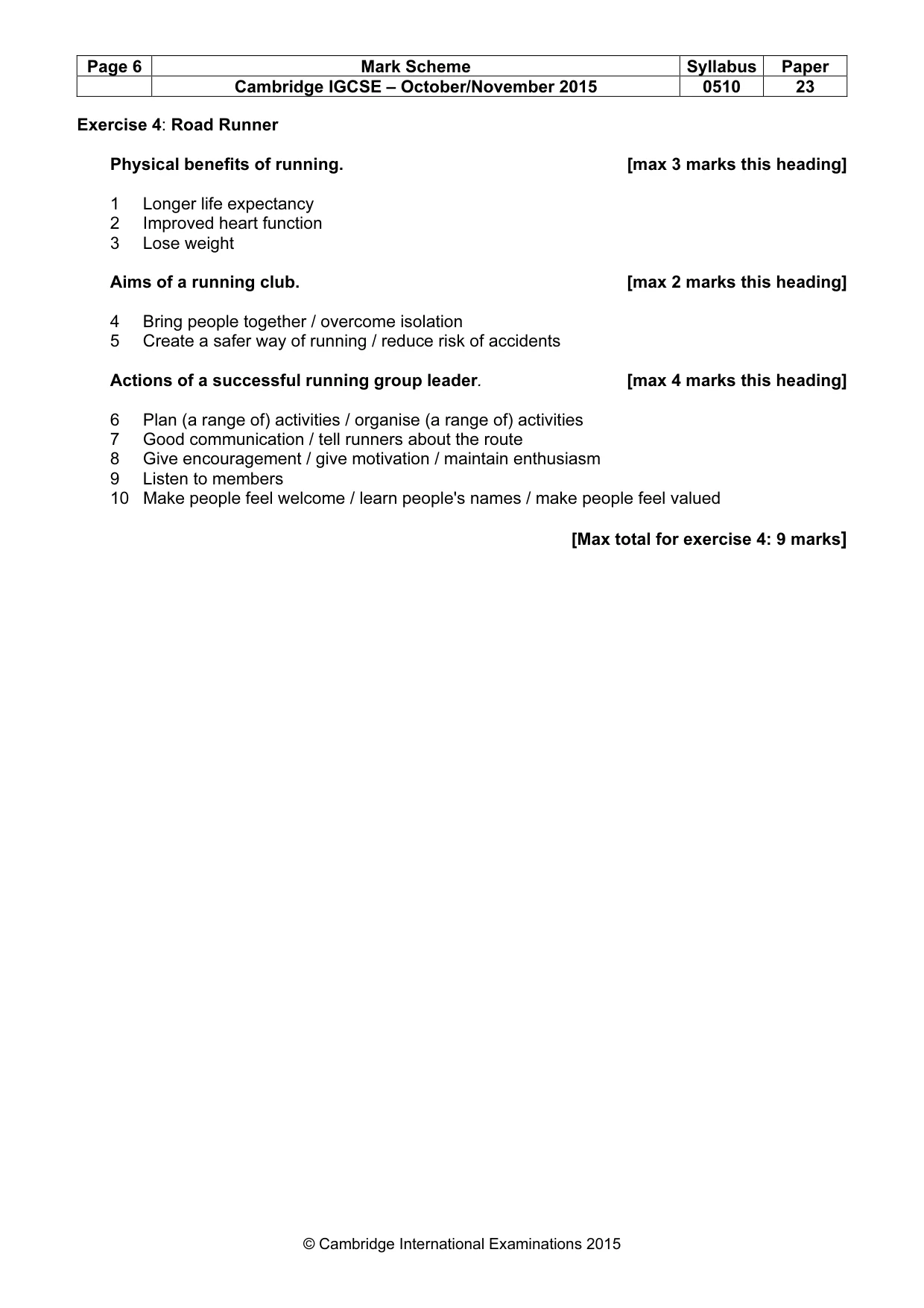 Mark scheme, page 6 of 10
