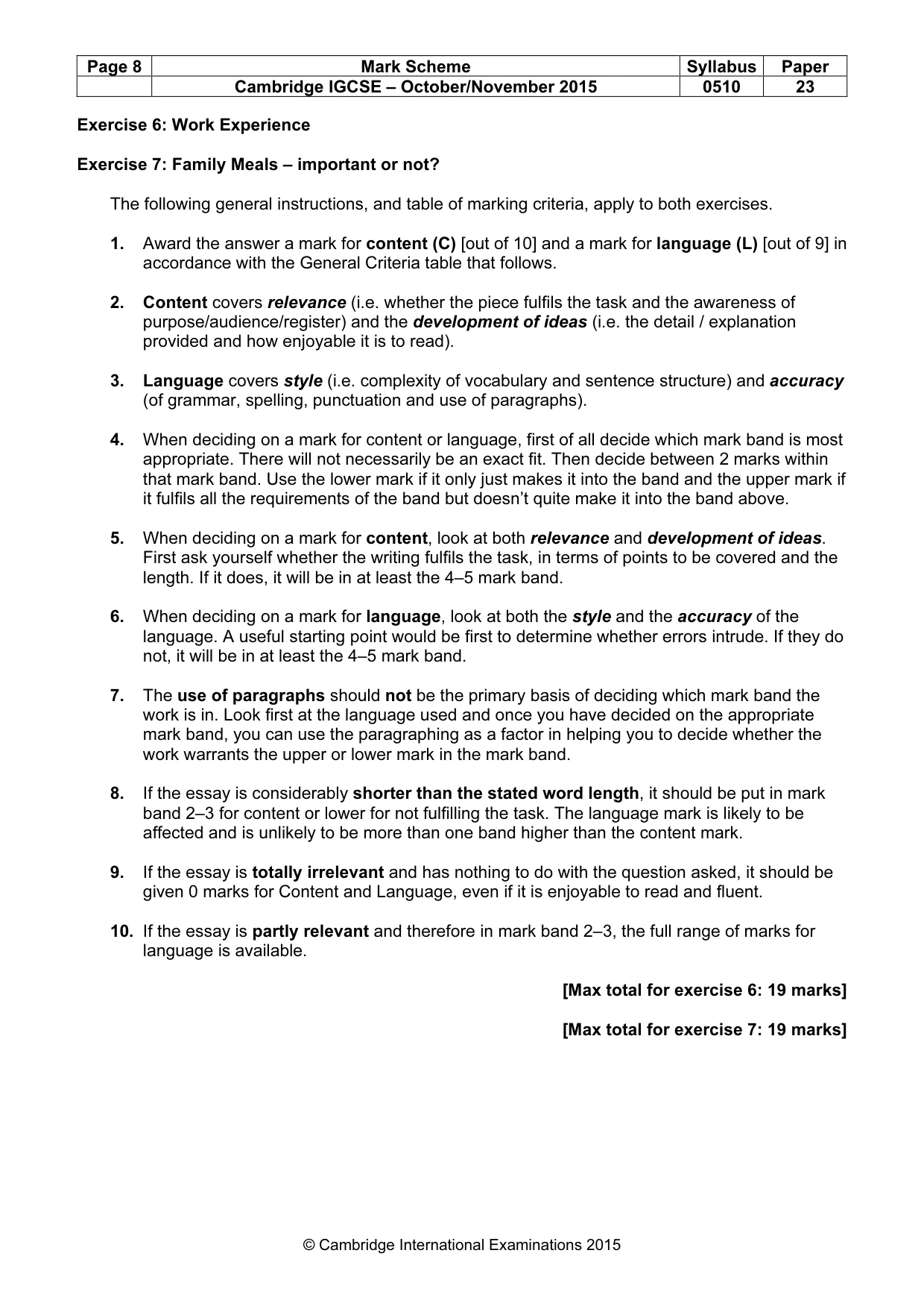 Mark scheme, page 8 of 10