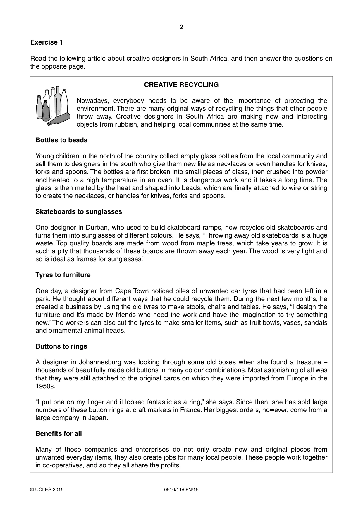 Cambridge IGCSE English - Second Language (oral endorsement) 0510 2015 Oct/Nov Paper 1 · Variant 1 question paper, page 2 of 16