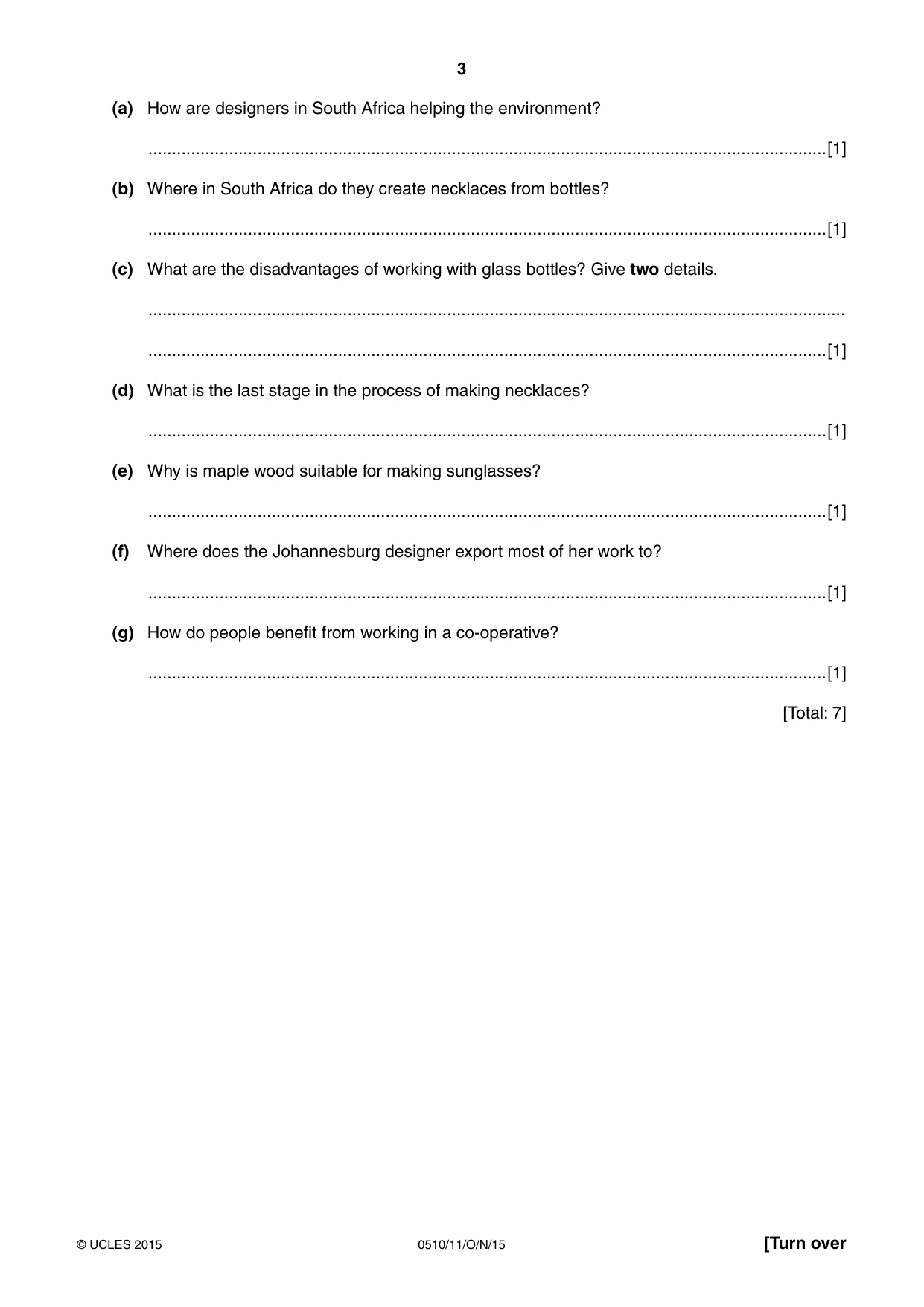 Cambridge IGCSE English - Second Language (oral endorsement) 0510 2015 Oct/Nov Paper 1 · Variant 1 question paper, page 3 of 16