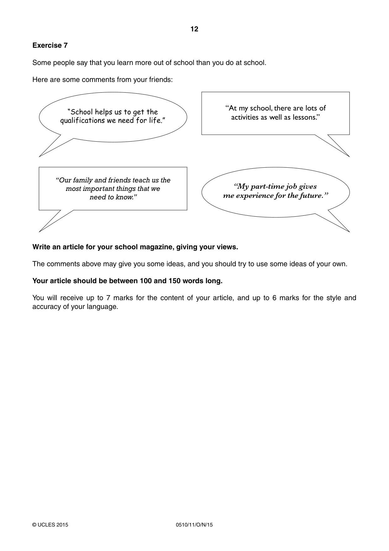 Cambridge IGCSE English - Second Language (oral endorsement) 0510 2015 Oct/Nov Paper 1 · Variant 1 question paper, page 12 of 16