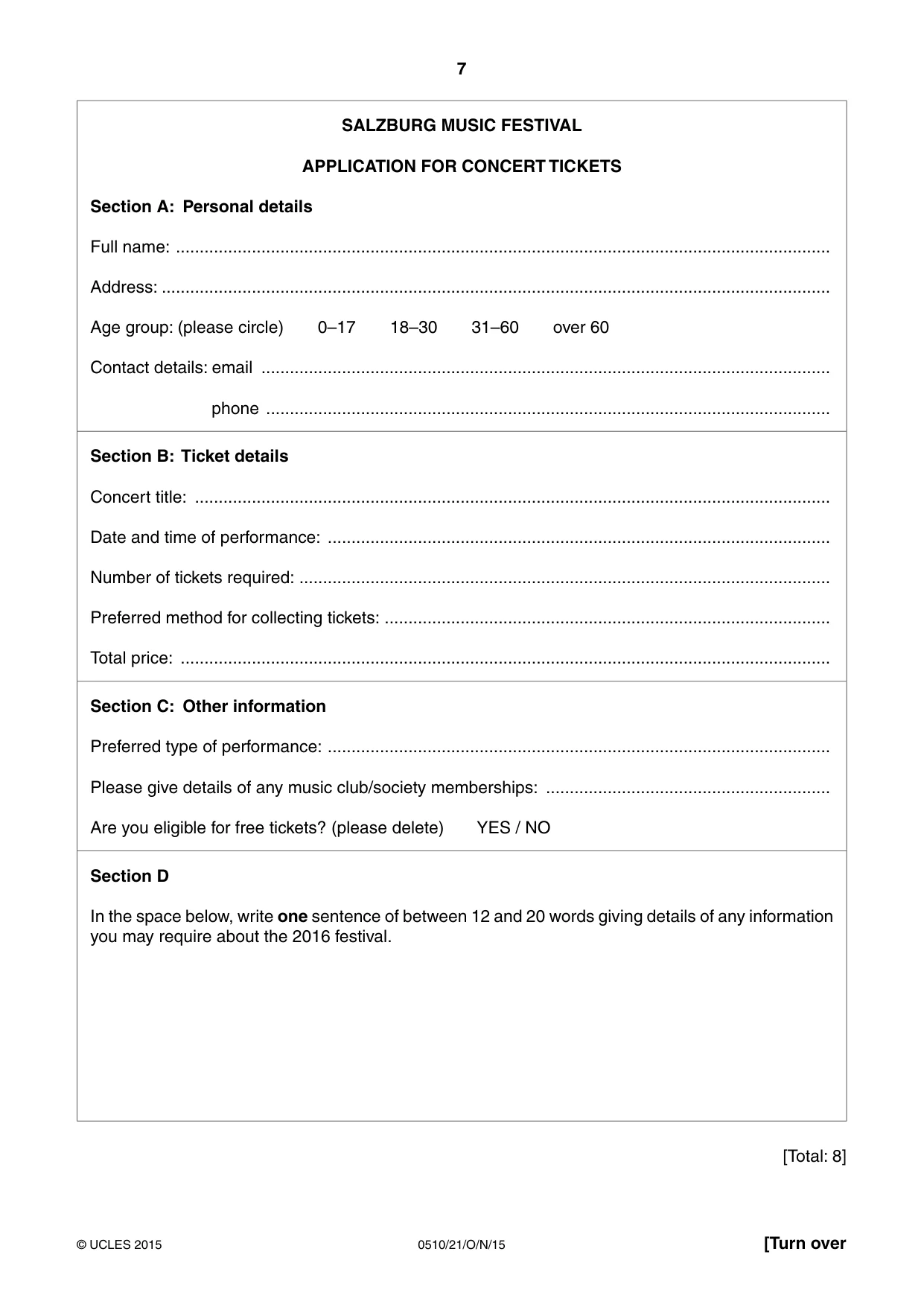 Cambridge IGCSE English - Second Language (oral endorsement) 0510 2015 Oct/Nov Paper 2 · Variant 1 question paper, page 7 of 16