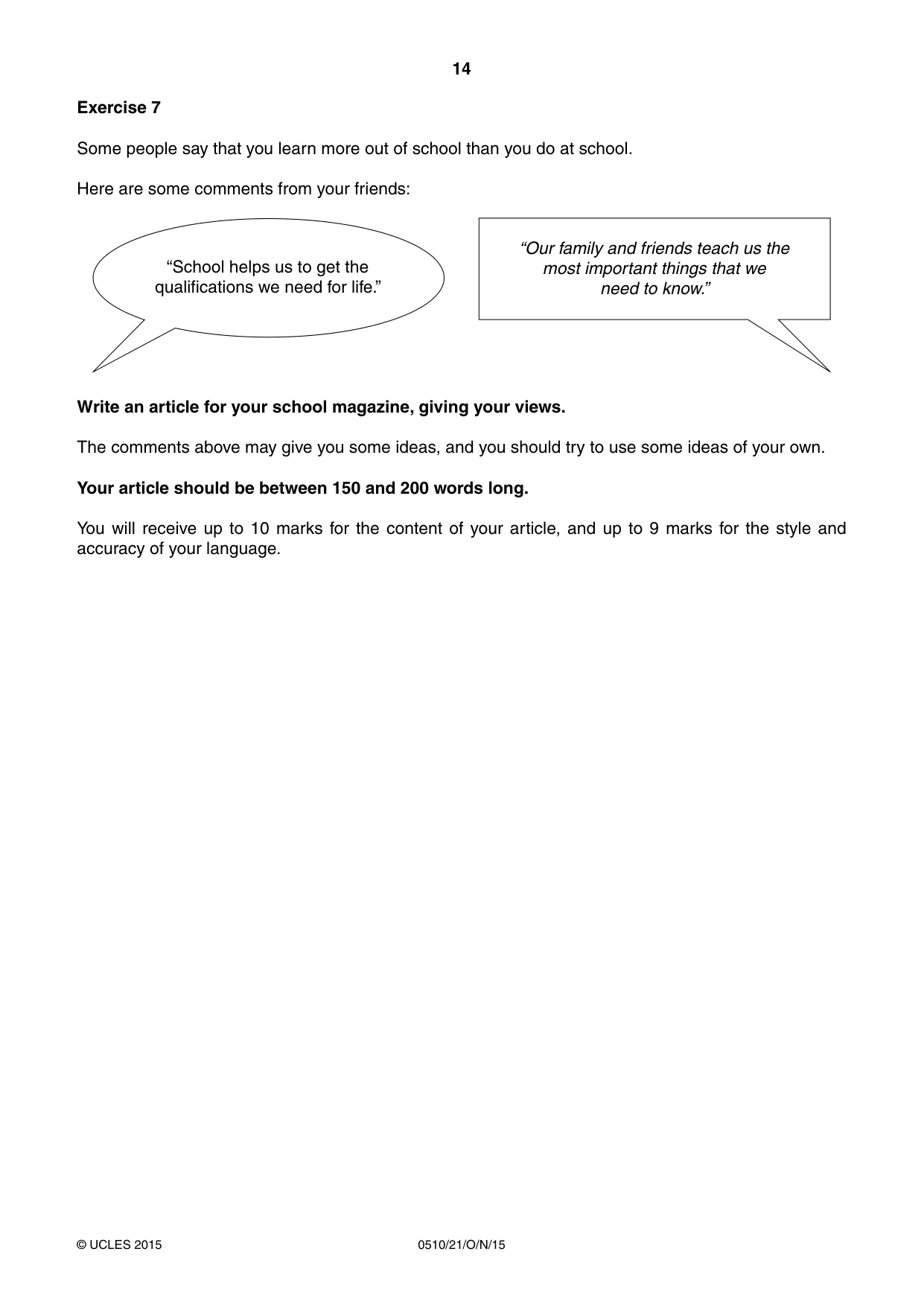 Cambridge IGCSE English - Second Language (oral endorsement) 0510 2015 Oct/Nov Paper 2 · Variant 1 question paper, page 14 of 16