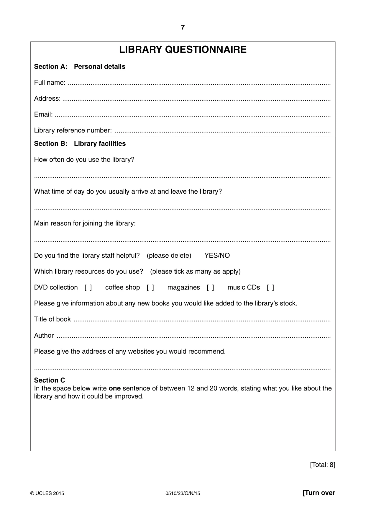Cambridge IGCSE English - Second Language (oral endorsement) 0510 2015 Oct/Nov Paper 2 · Variant 3 question paper, page 7 of 16