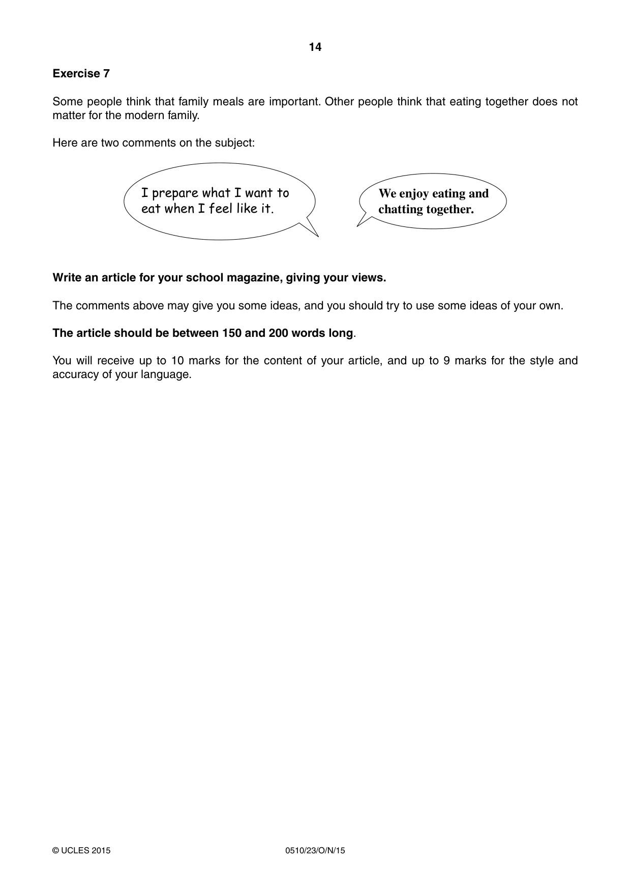 Cambridge IGCSE English - Second Language (oral endorsement) 0510 2015 Oct/Nov Paper 2 · Variant 3 question paper, page 14 of 16