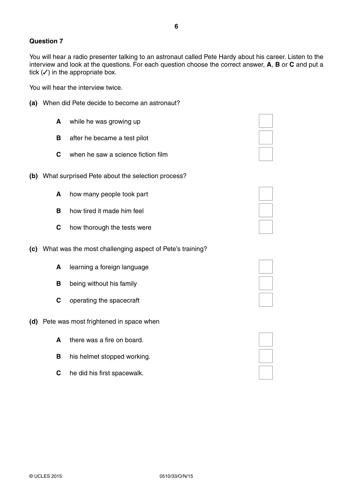 Cambridge IGCSE English - Second Language (oral endorsement) 0510 2015 Oct/Nov Paper 3 · Variant 3 question paper, page 6 of 8