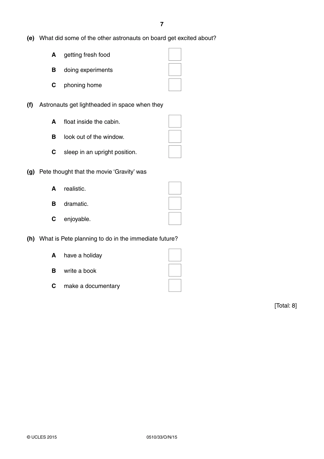 Cambridge IGCSE English - Second Language (oral endorsement) 0510 2015 Oct/Nov Paper 3 · Variant 3 question paper, page 7 of 8