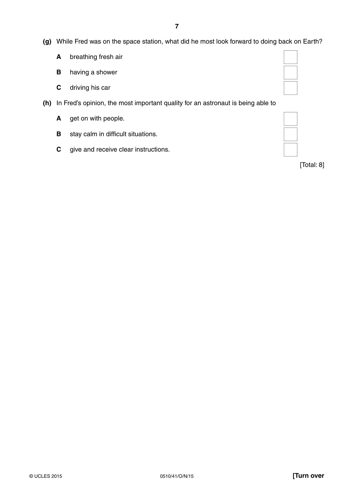 Cambridge IGCSE English - Second Language (oral endorsement) 0510 2015 Oct/Nov Paper 4 · Variant 1 question paper, page 7 of 12