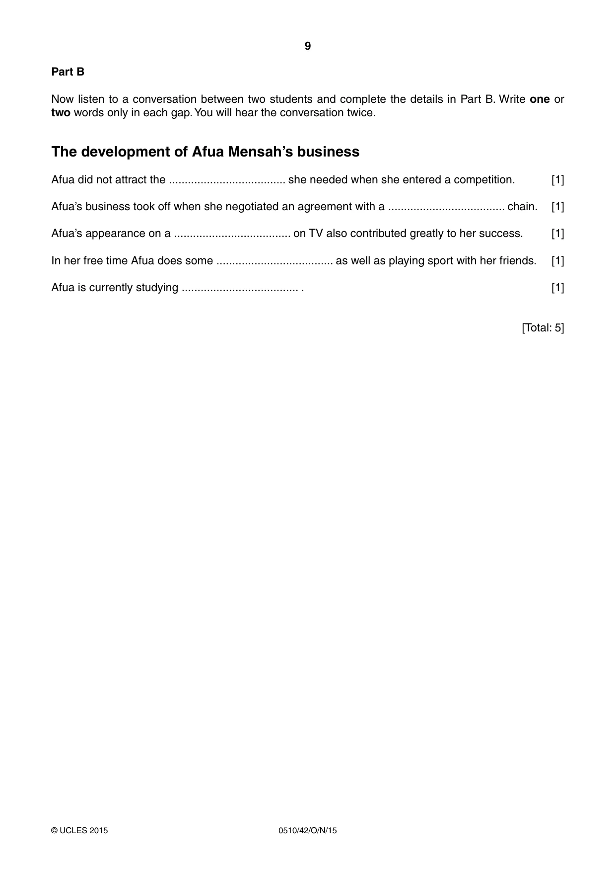 Cambridge IGCSE English - Second Language (oral endorsement) 0510 2015 Oct/Nov Paper 4 · Variant 2 question paper, page 9 of 12