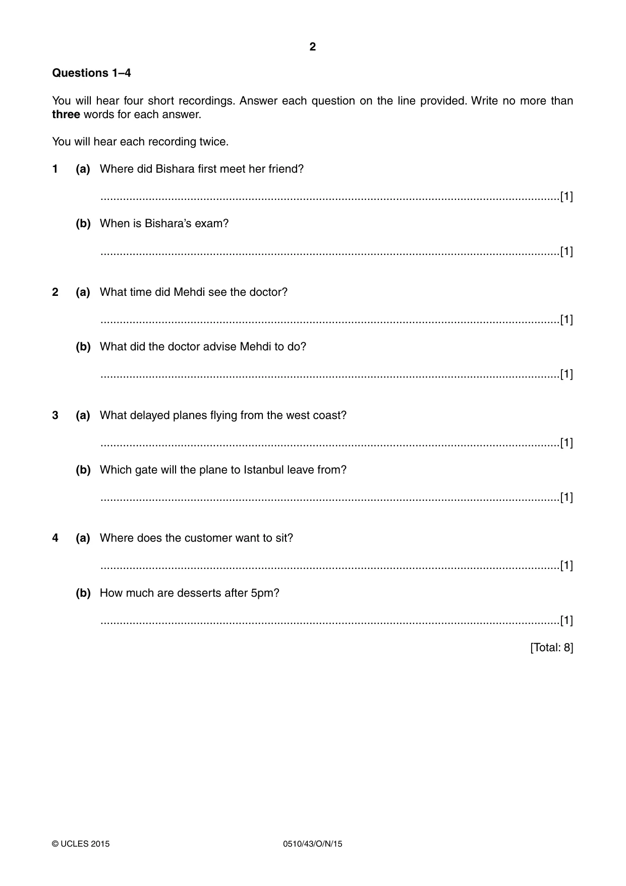 Cambridge IGCSE English - Second Language (oral endorsement) 0510 2015 Oct/Nov Paper 4 · Variant 3 question paper, page 2 of 12