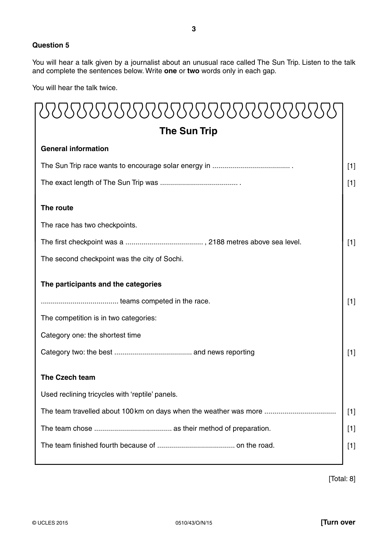 Cambridge IGCSE English - Second Language (oral endorsement) 0510 2015 Oct/Nov Paper 4 · Variant 3 question paper, page 3 of 12