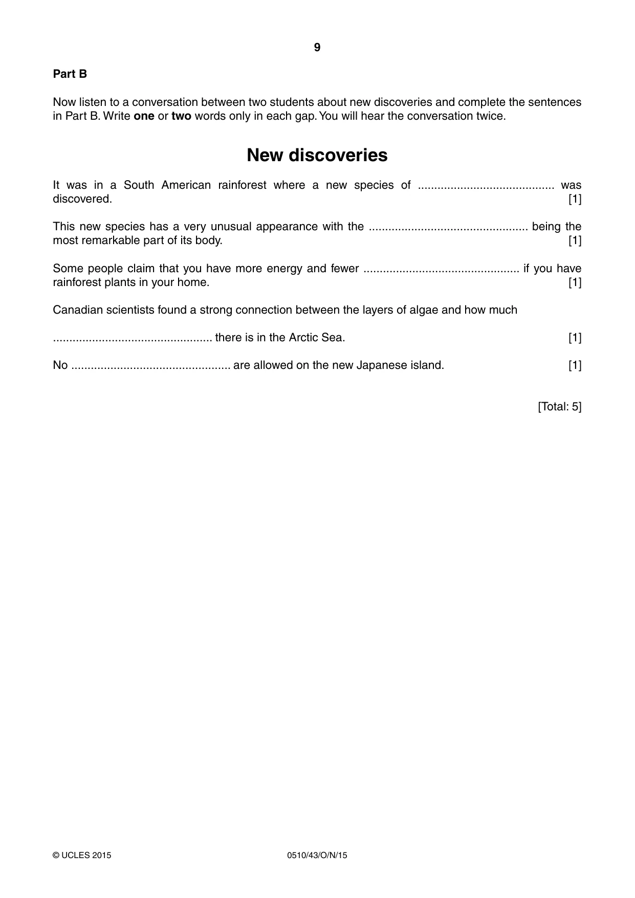Cambridge IGCSE English - Second Language (oral endorsement) 0510 2015 Oct/Nov Paper 4 · Variant 3 question paper, page 9 of 12