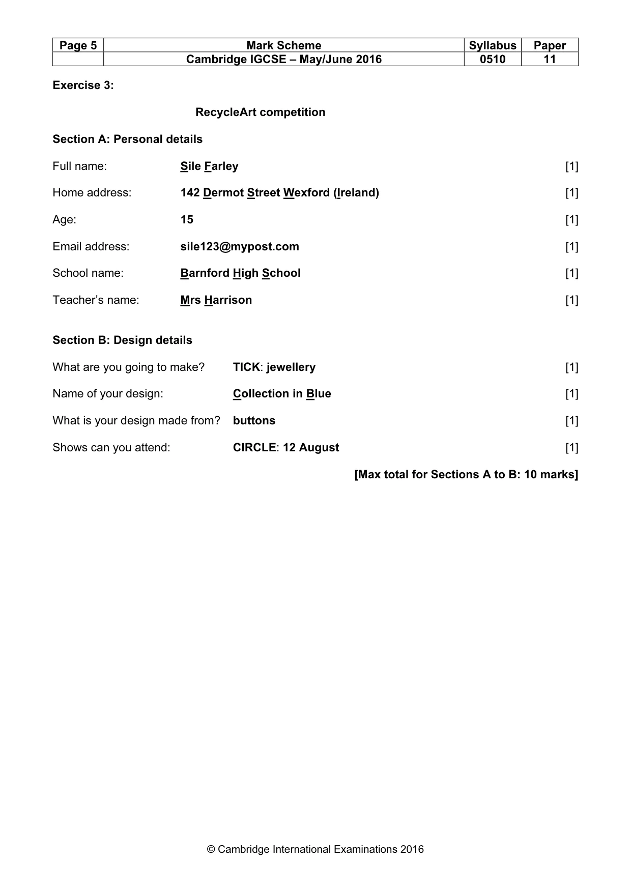Mark scheme, page 5 of 11