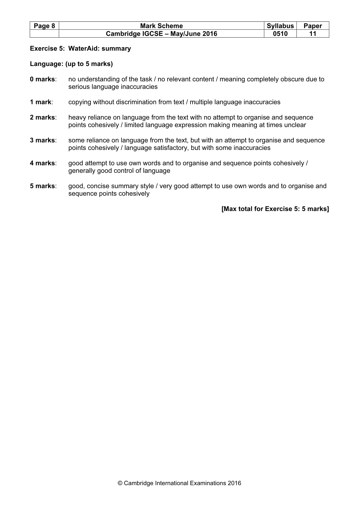 Mark scheme, page 8 of 11