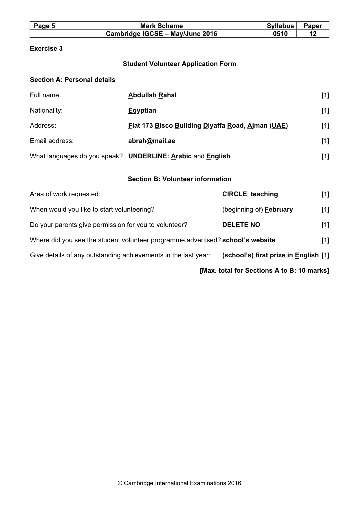 Mark scheme, page 5 of 11