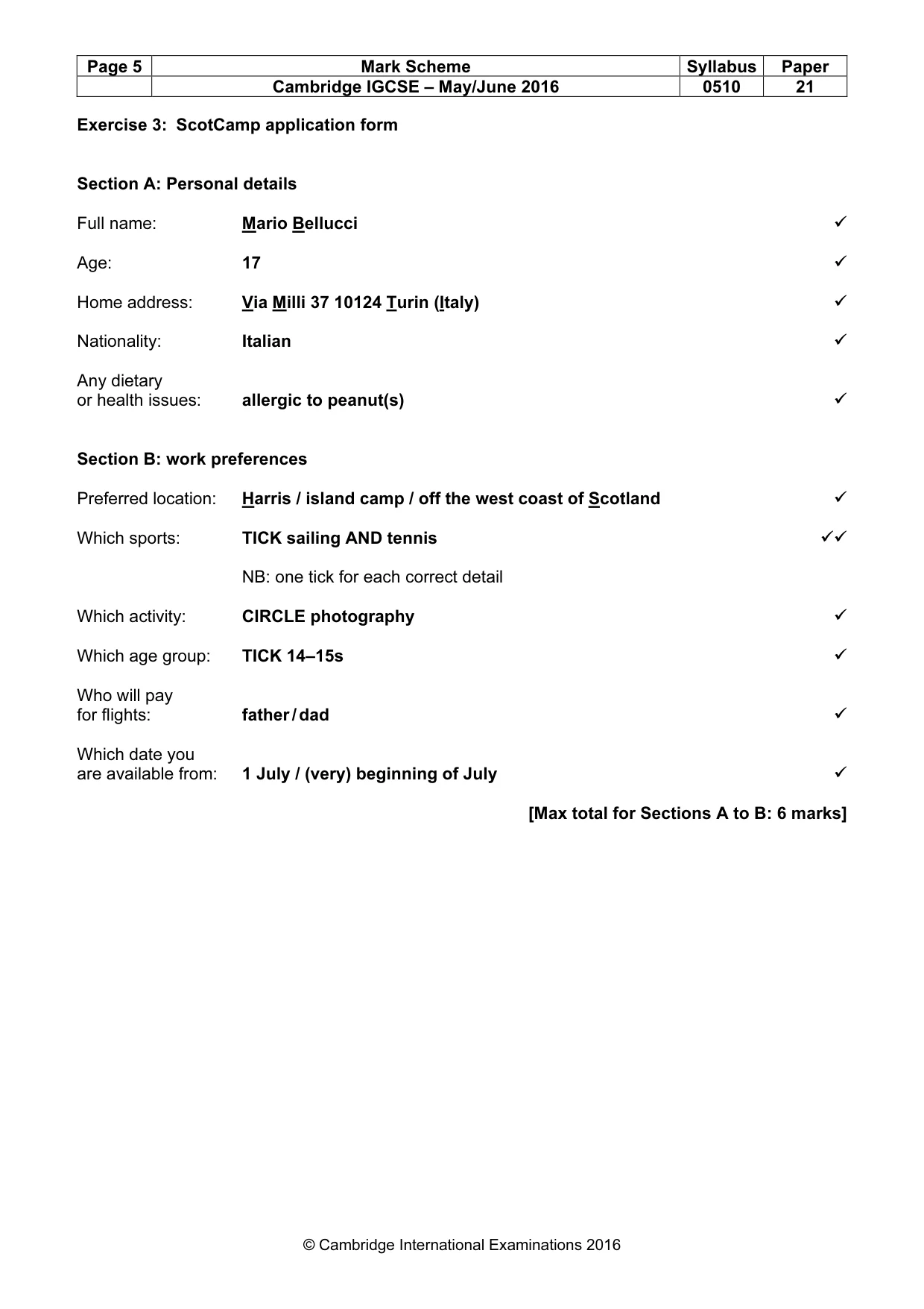 Mark scheme, page 5 of 11
