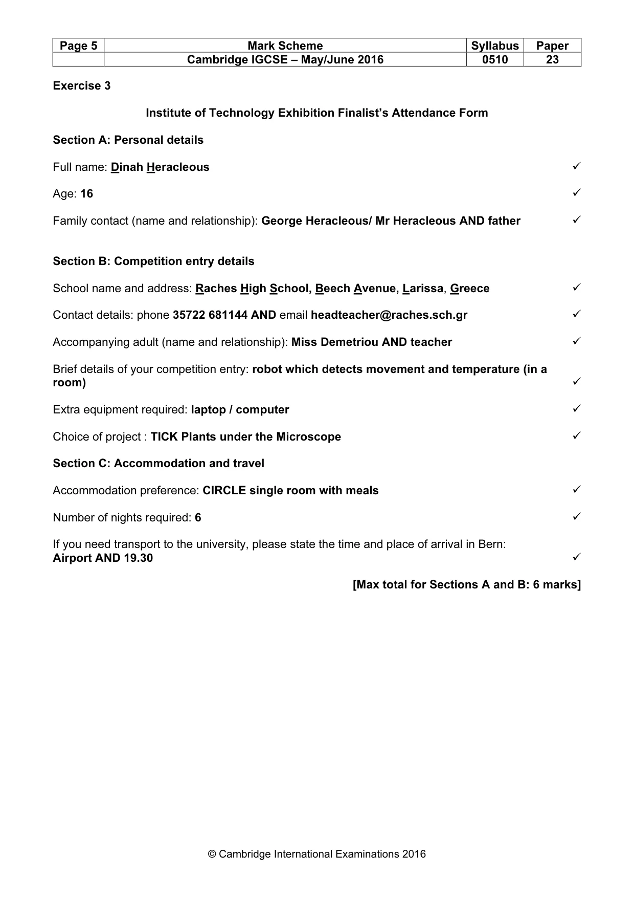 Mark scheme, page 5 of 11