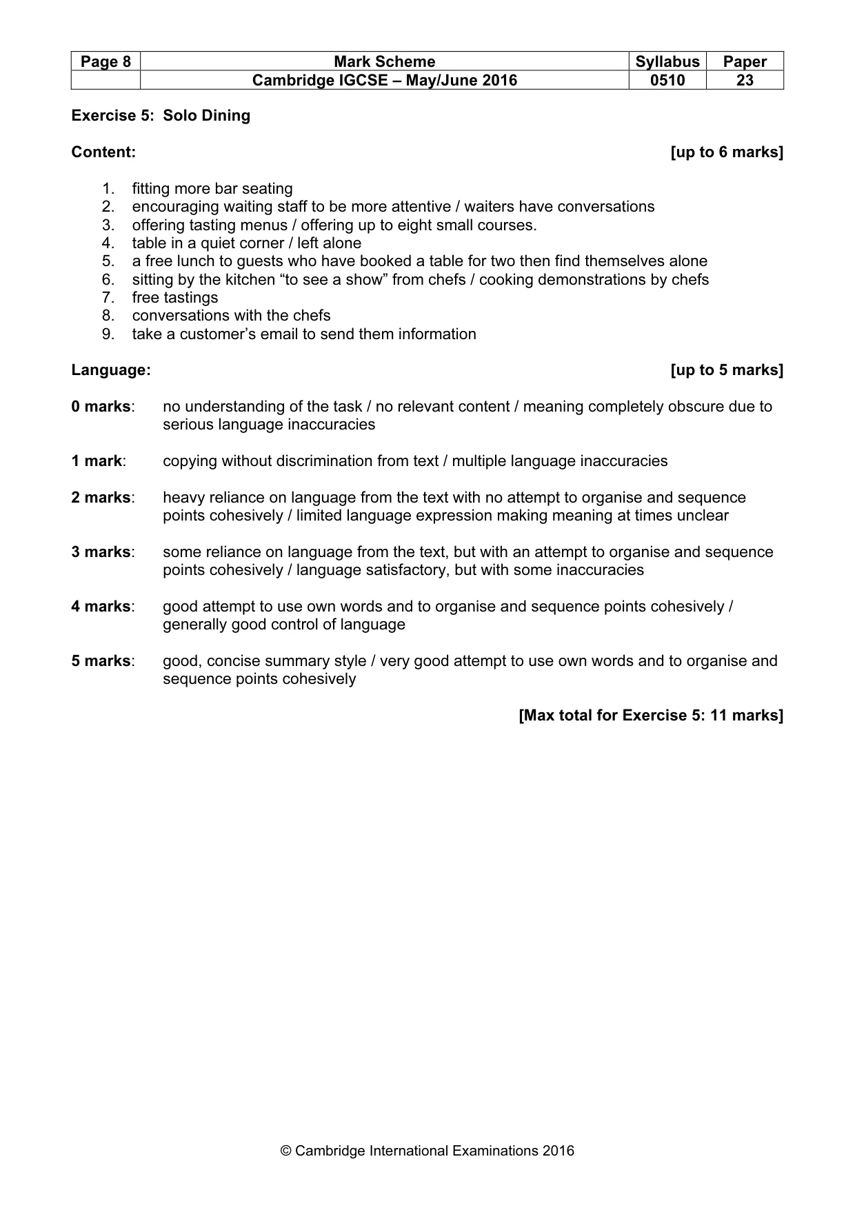 Mark scheme, page 8 of 11