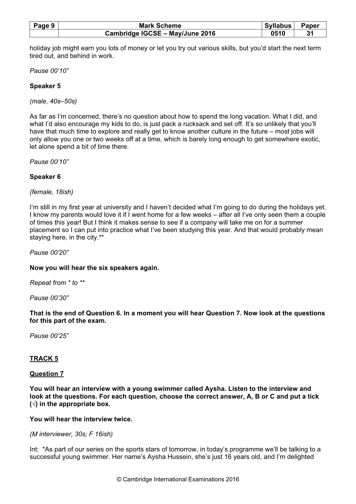 Mark scheme, page 9 of 11