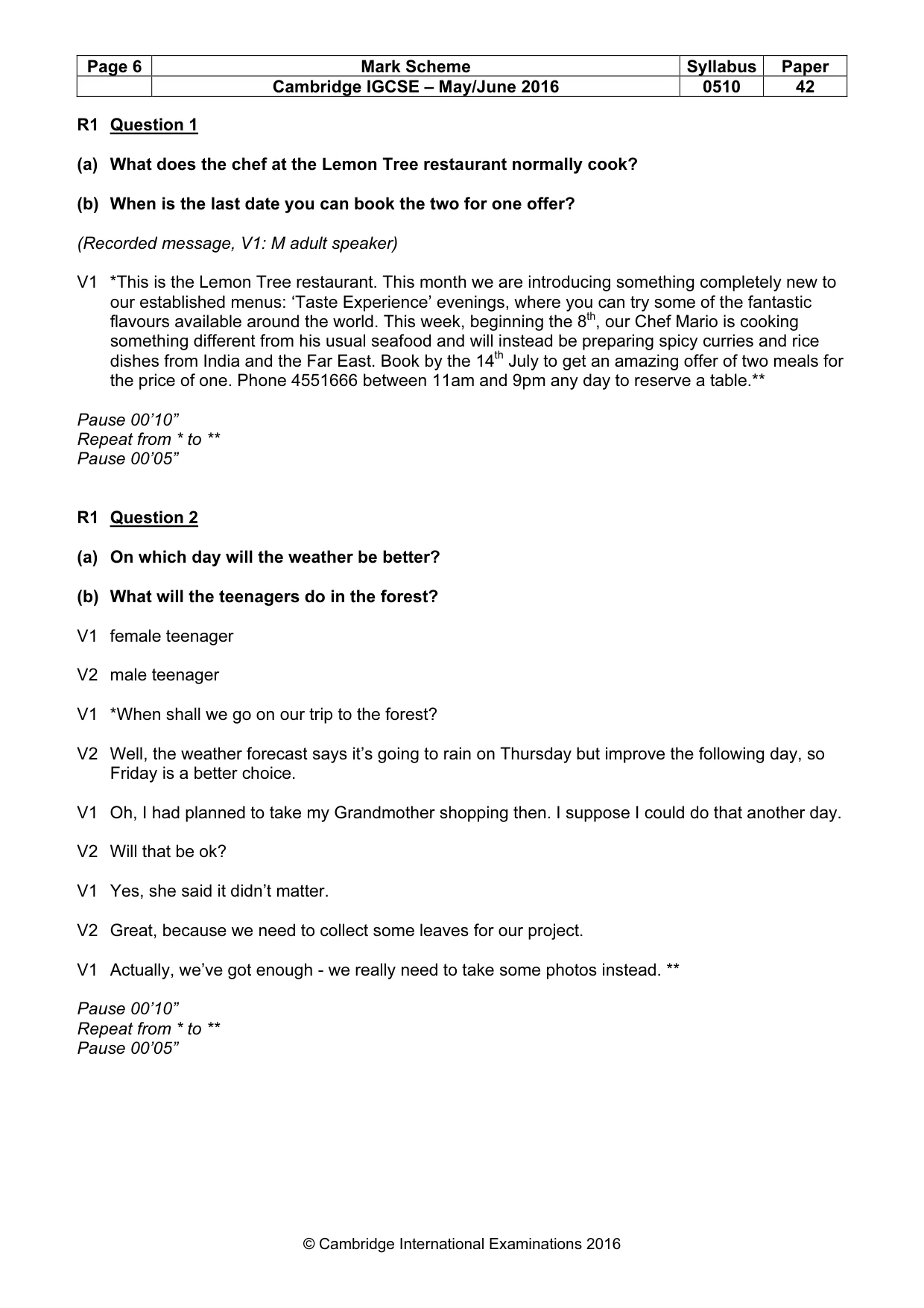 Mark scheme, page 6 of 14