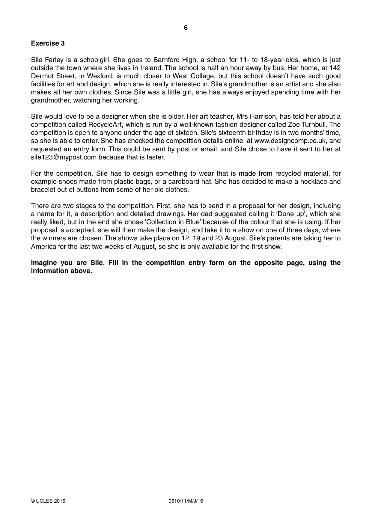 Cambridge IGCSE English - Second Language (oral endorsement) 0510 2016 May/June Paper 1 · Variant 1 question paper, page 6 of 16