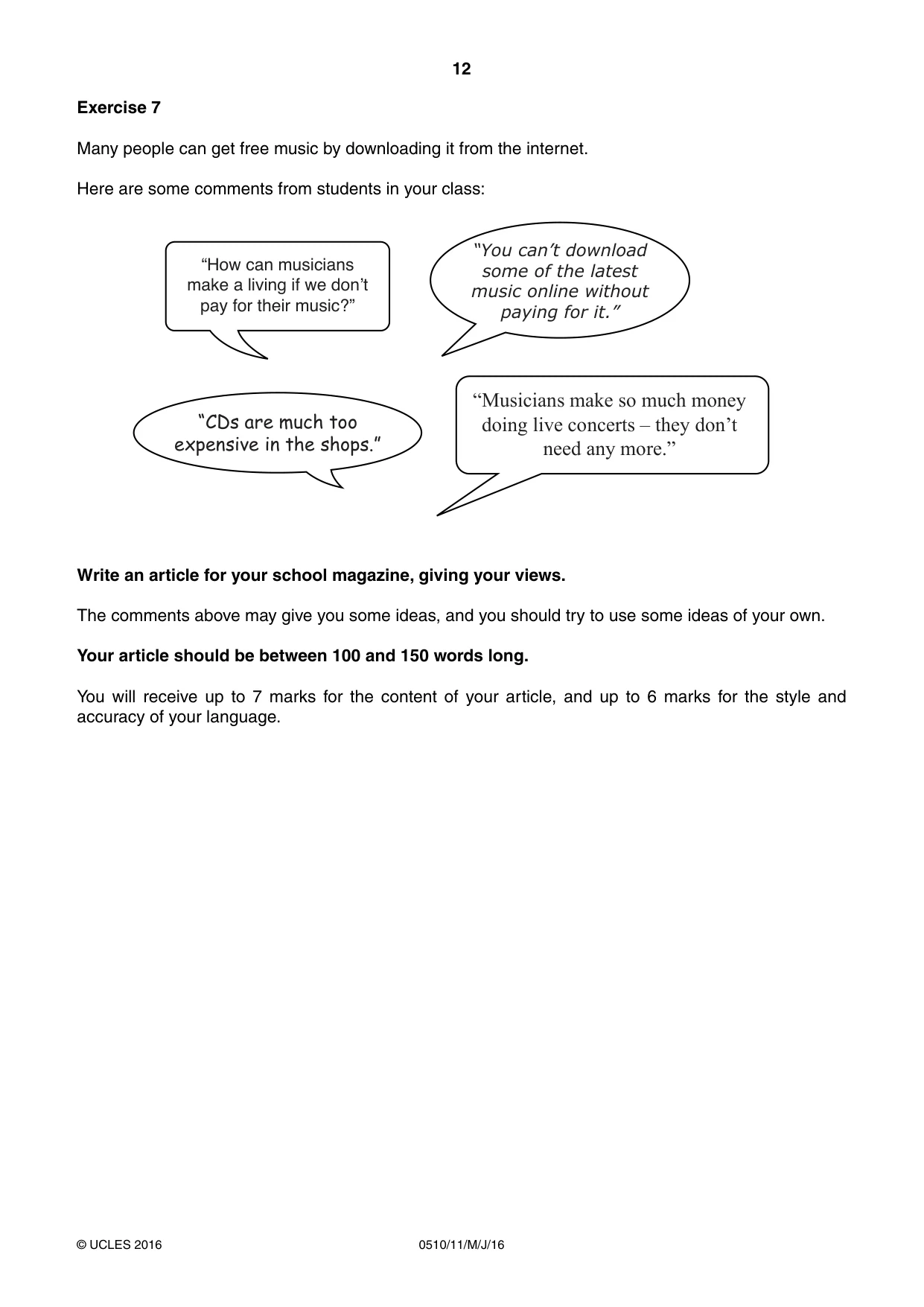 Cambridge IGCSE English - Second Language (oral endorsement) 0510 2016 May/June Paper 1 · Variant 1 question paper, page 12 of 16