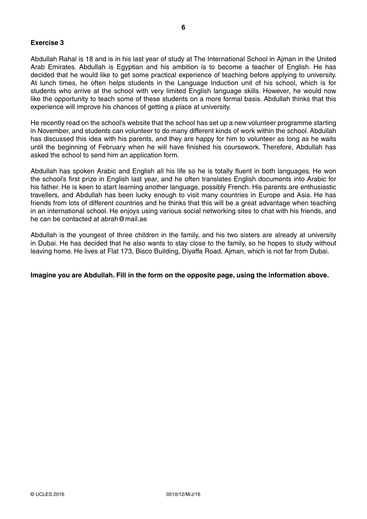 Cambridge IGCSE English - Second Language (oral endorsement) 0510 2016 May/June Paper 1 · Variant 2 question paper, page 6 of 16