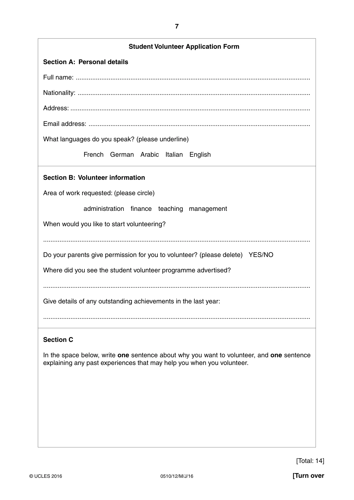 Cambridge IGCSE English - Second Language (oral endorsement) 0510 2016 May/June Paper 1 · Variant 2 question paper, page 7 of 16