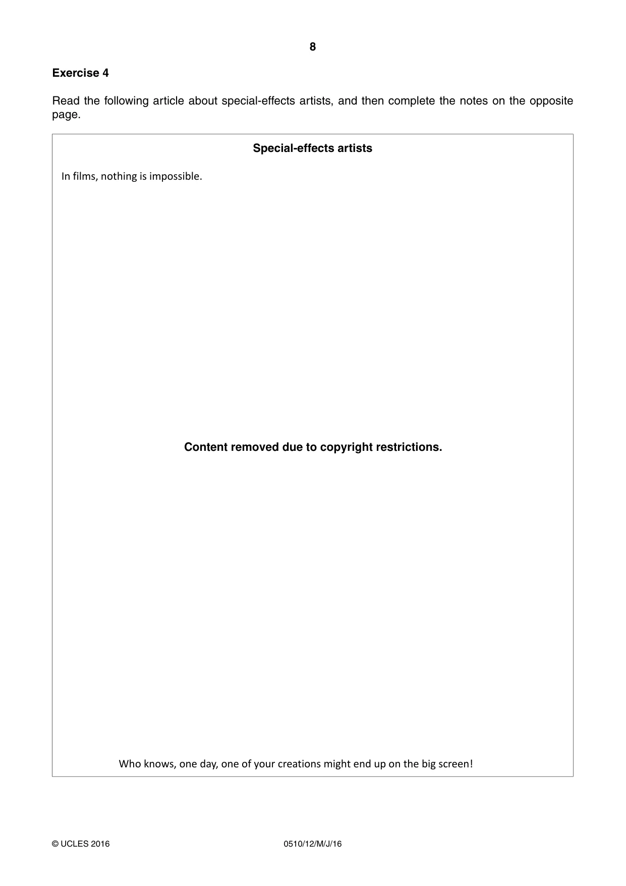 Cambridge IGCSE English - Second Language (oral endorsement) 0510 2016 May/June Paper 1 · Variant 2 question paper, page 8 of 16