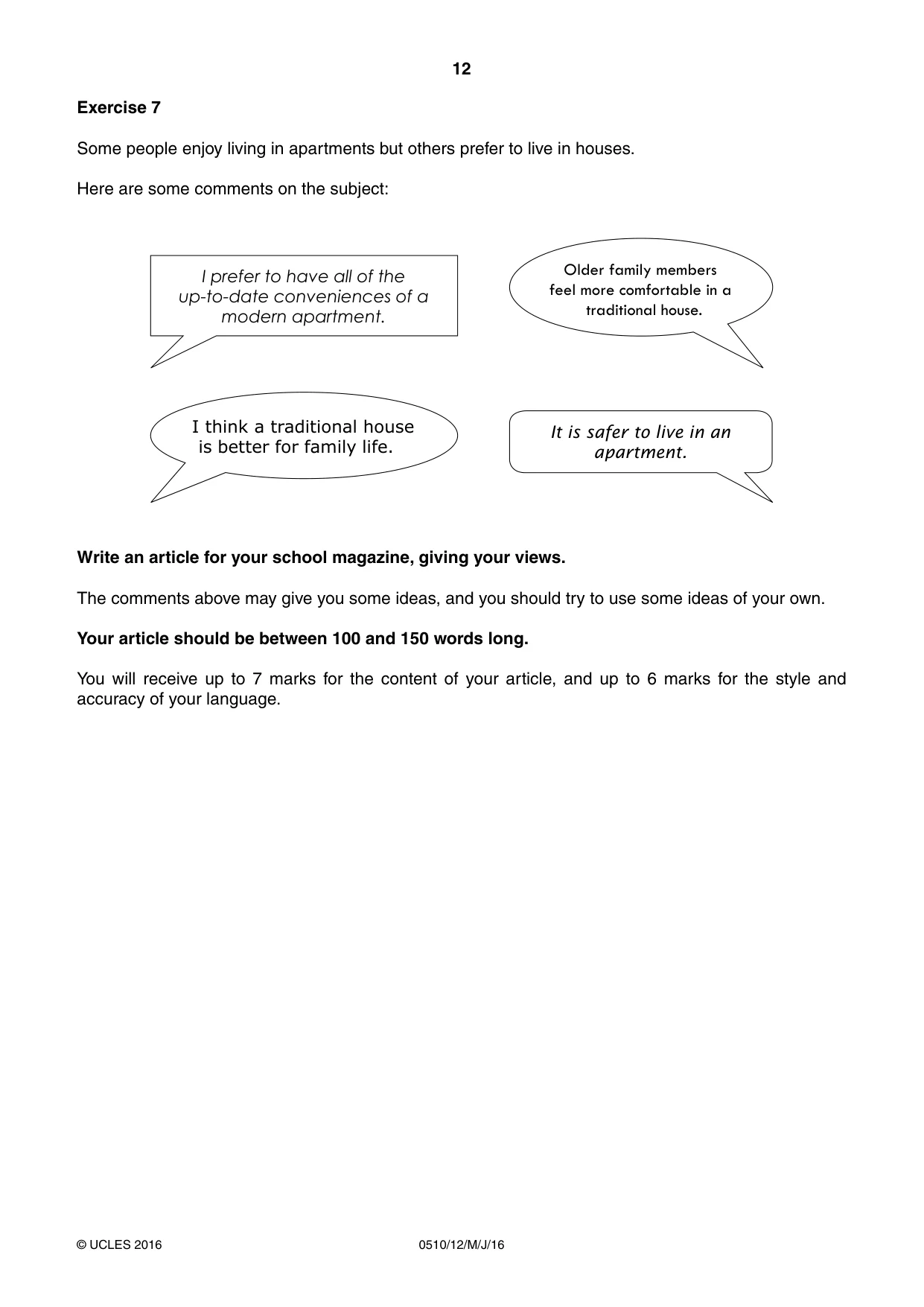 Cambridge IGCSE English - Second Language (oral endorsement) 0510 2016 May/June Paper 1 · Variant 2 question paper, page 12 of 16