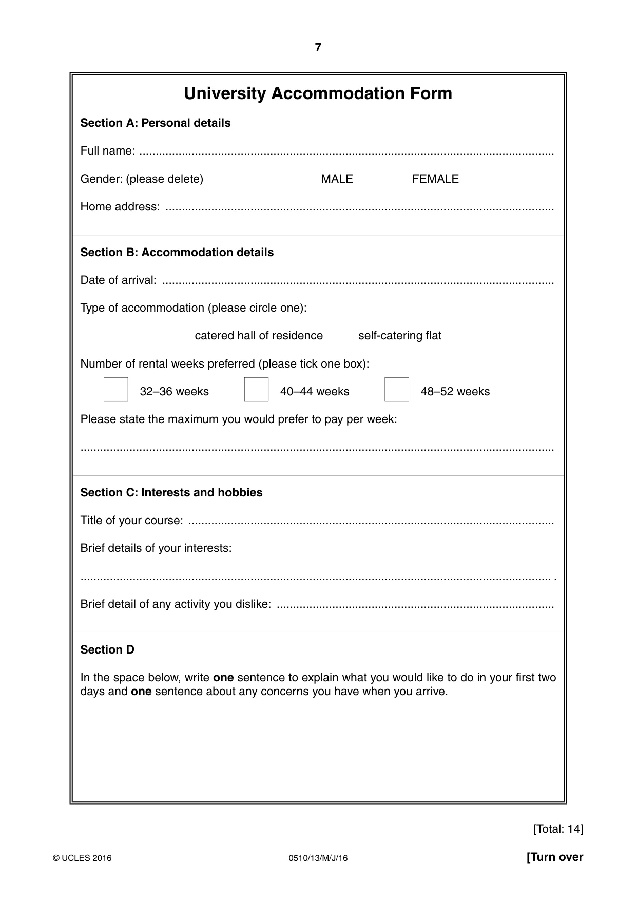 Cambridge IGCSE English - Second Language (oral endorsement) 0510 2016 May/June Paper 1 · Variant 3 question paper, page 7 of 16