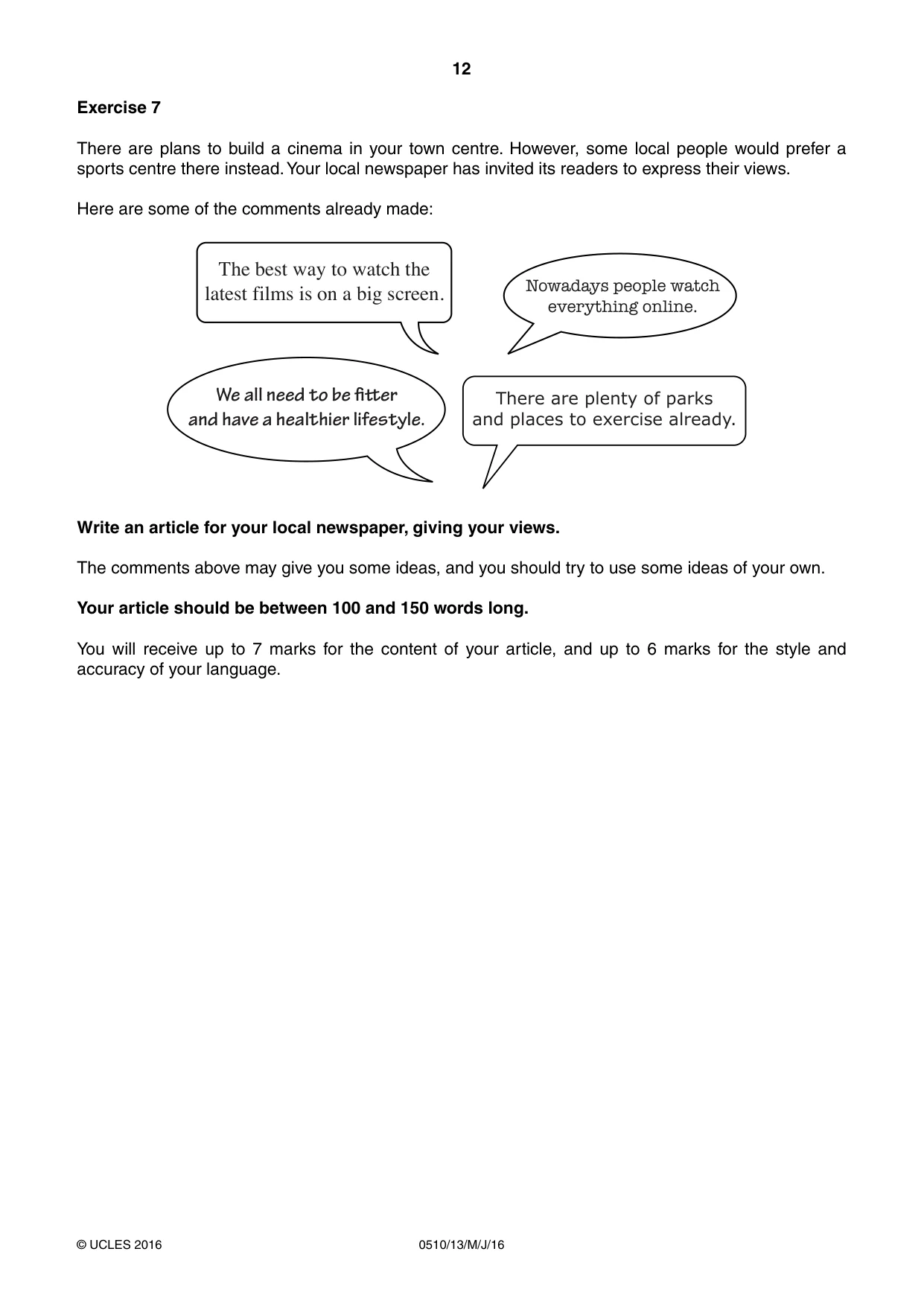 Cambridge IGCSE English - Second Language (oral endorsement) 0510 2016 May/June Paper 1 · Variant 3 question paper, page 12 of 16