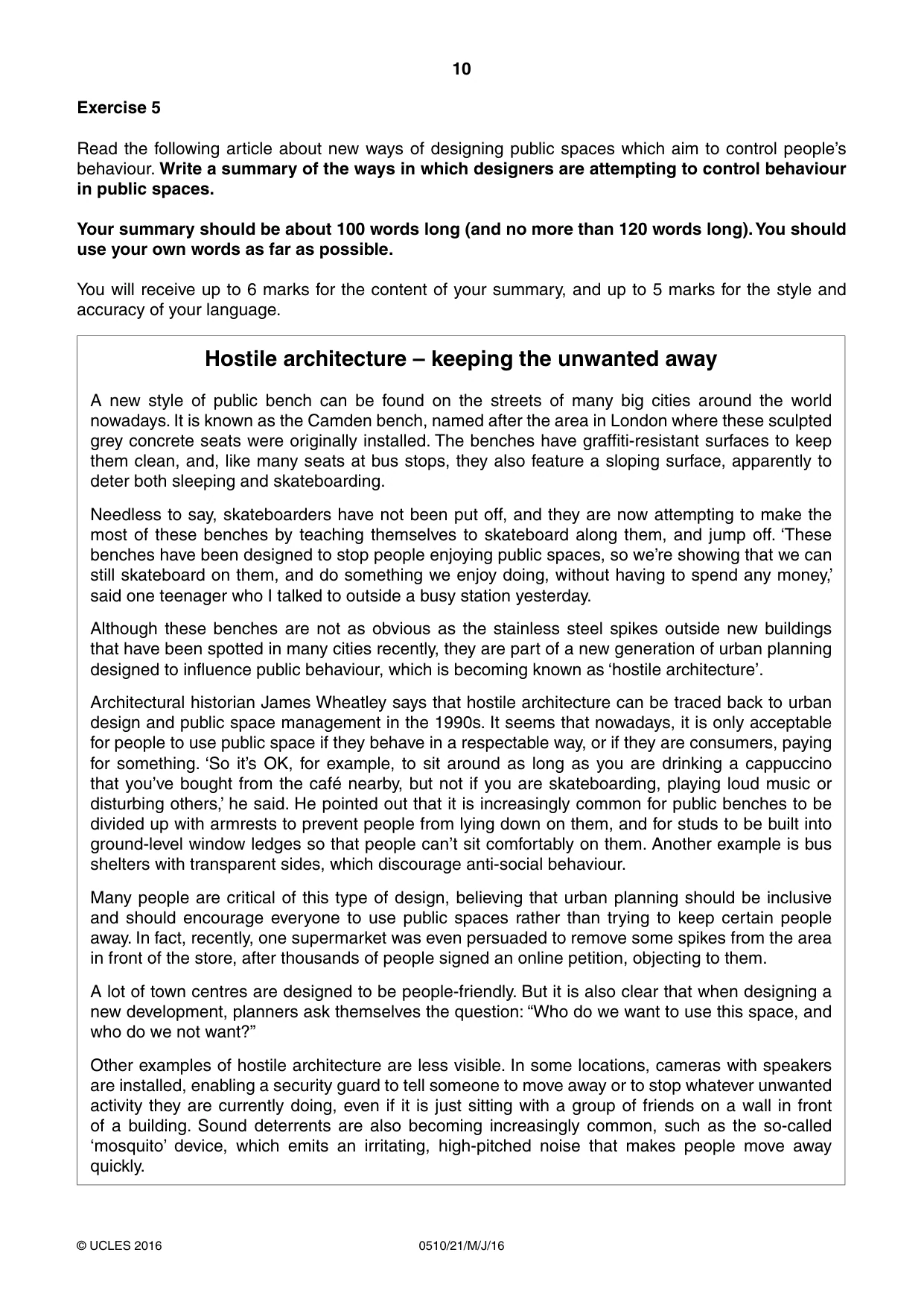 Cambridge IGCSE English - Second Language (oral endorsement) 0510 2016 May/June Paper 2 · Variant 1 question paper, page 10 of 16