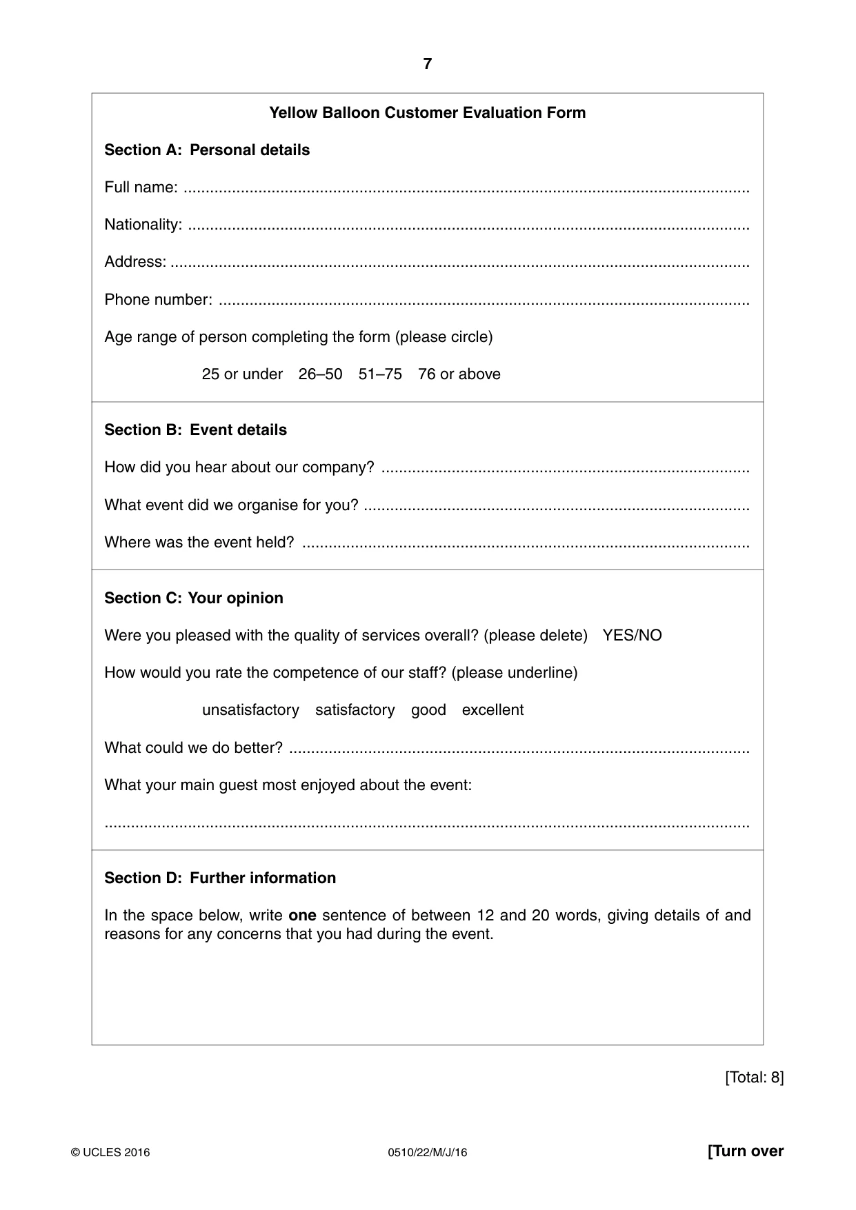 Cambridge IGCSE English - Second Language (oral endorsement) 0510 2016 May/June Paper 2 · Variant 2 question paper, page 7 of 16