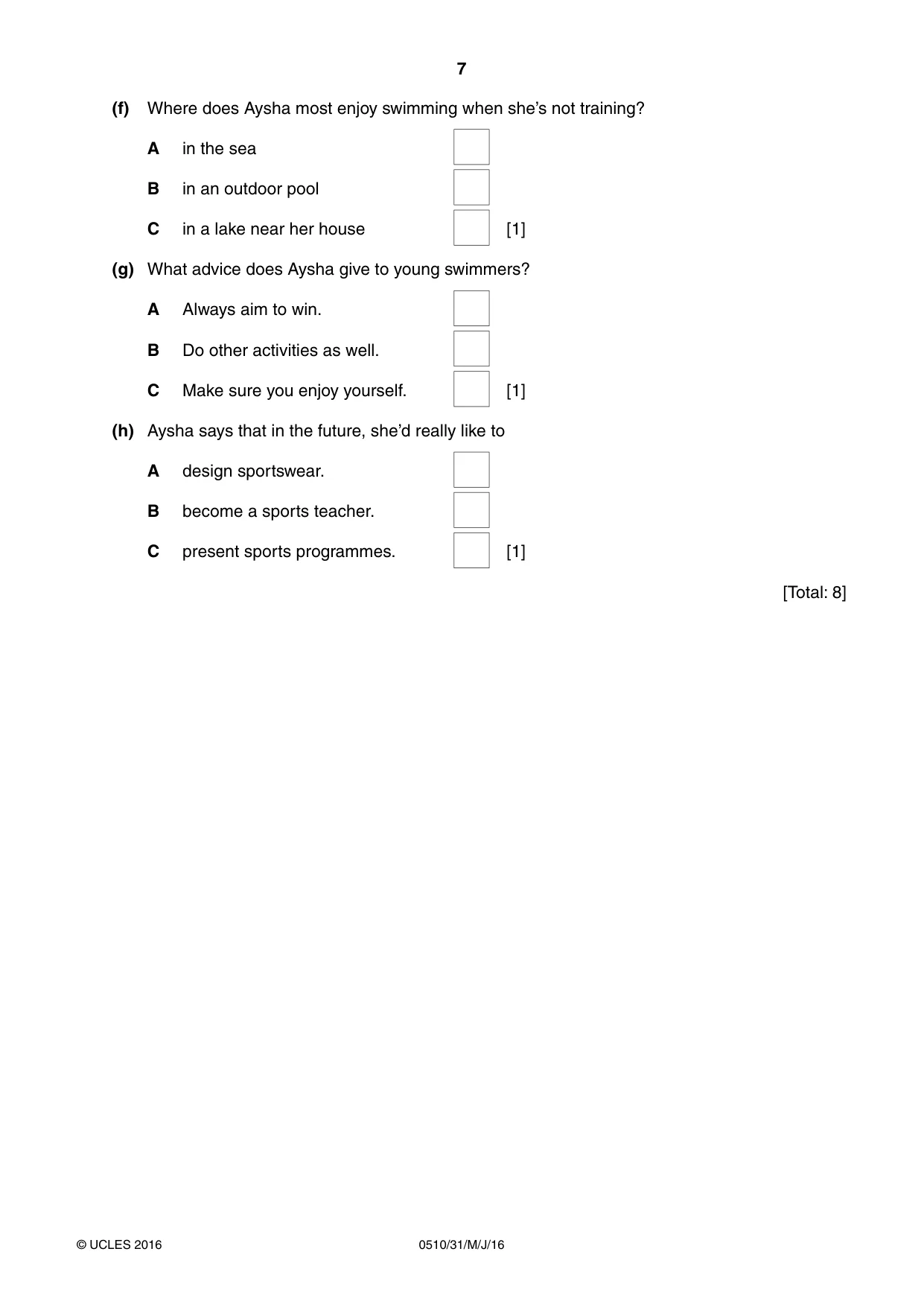 Cambridge IGCSE English - Second Language (oral endorsement) 0510 2016 May/June Paper 3 · Variant 1 question paper, page 7 of 8