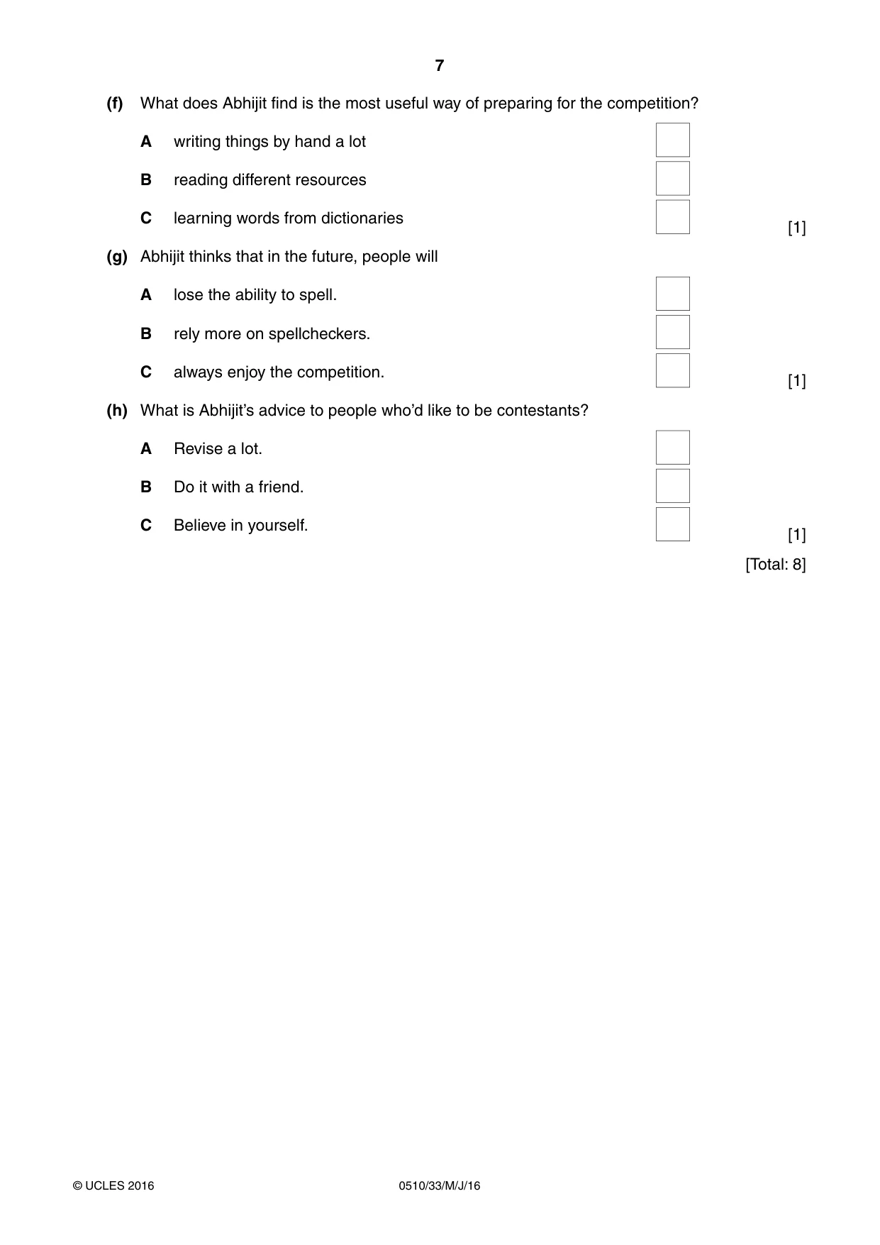 Cambridge IGCSE English - Second Language (oral endorsement) 0510 2016 May/June Paper 3 · Variant 3 question paper, page 7 of 8