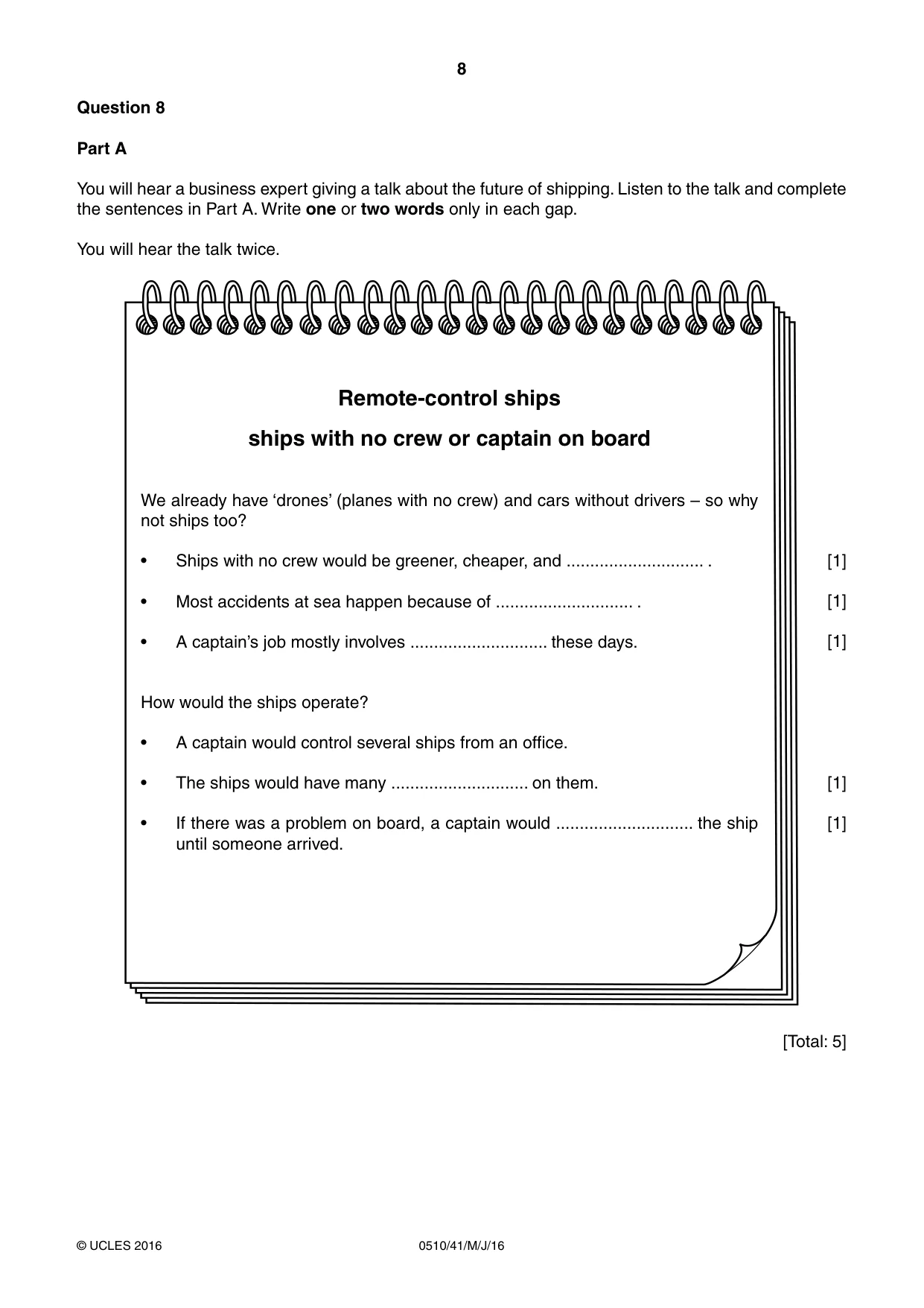 Cambridge IGCSE English - Second Language (oral endorsement) 0510 2016 May/June Paper 4 · Variant 1 question paper, page 8 of 12