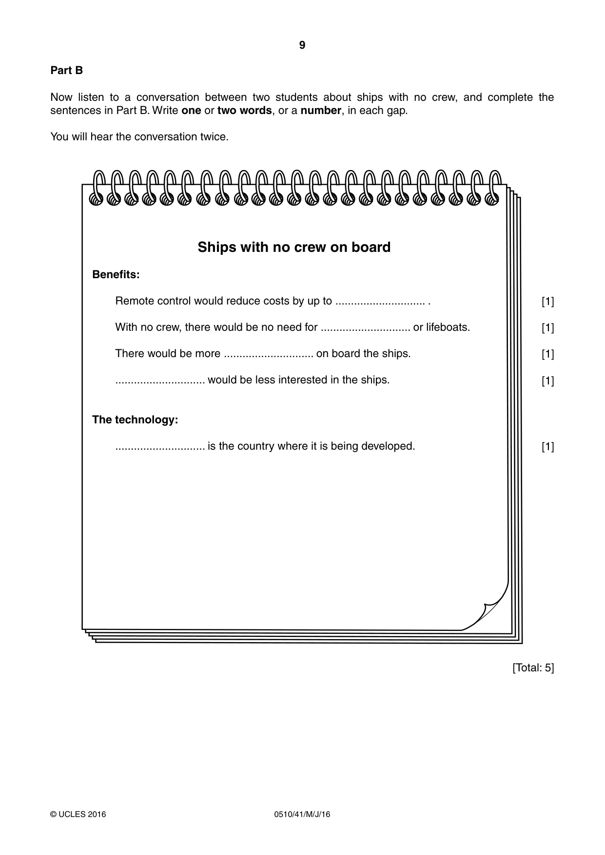 Cambridge IGCSE English - Second Language (oral endorsement) 0510 2016 May/June Paper 4 · Variant 1 question paper, page 9 of 12