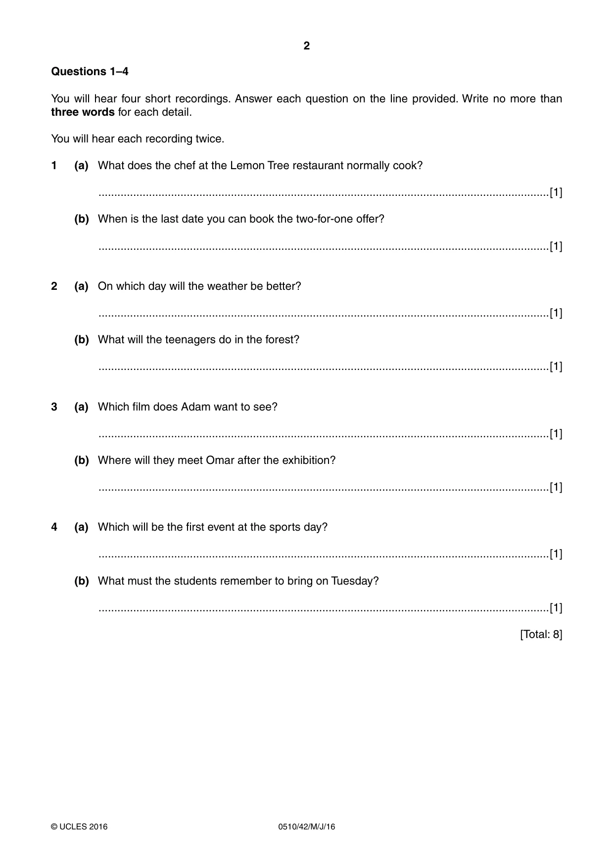 Cambridge IGCSE English - Second Language (oral endorsement) 0510 2016 May/June Paper 4 · Variant 2 question paper, page 2 of 12