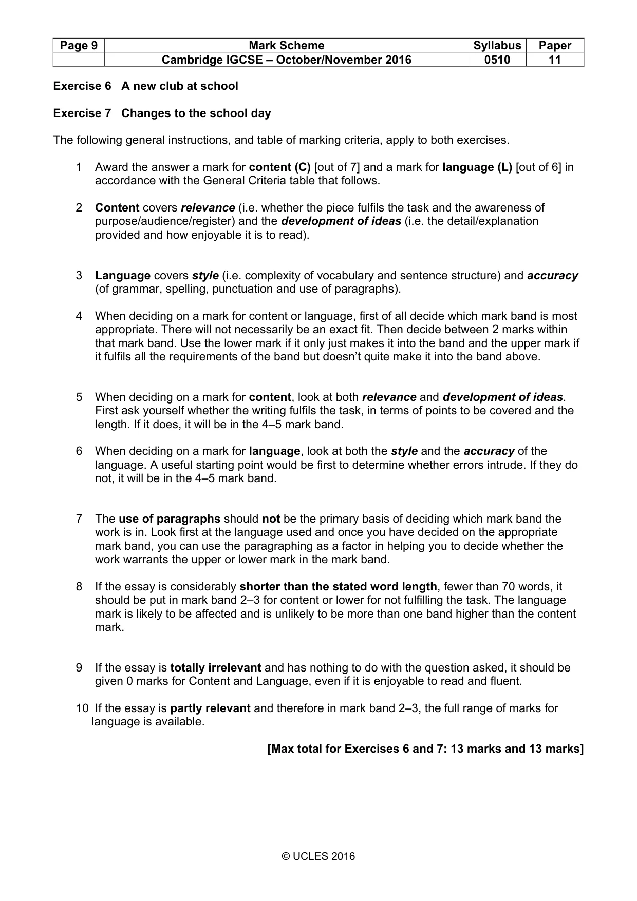 Mark scheme, page 9 of 11