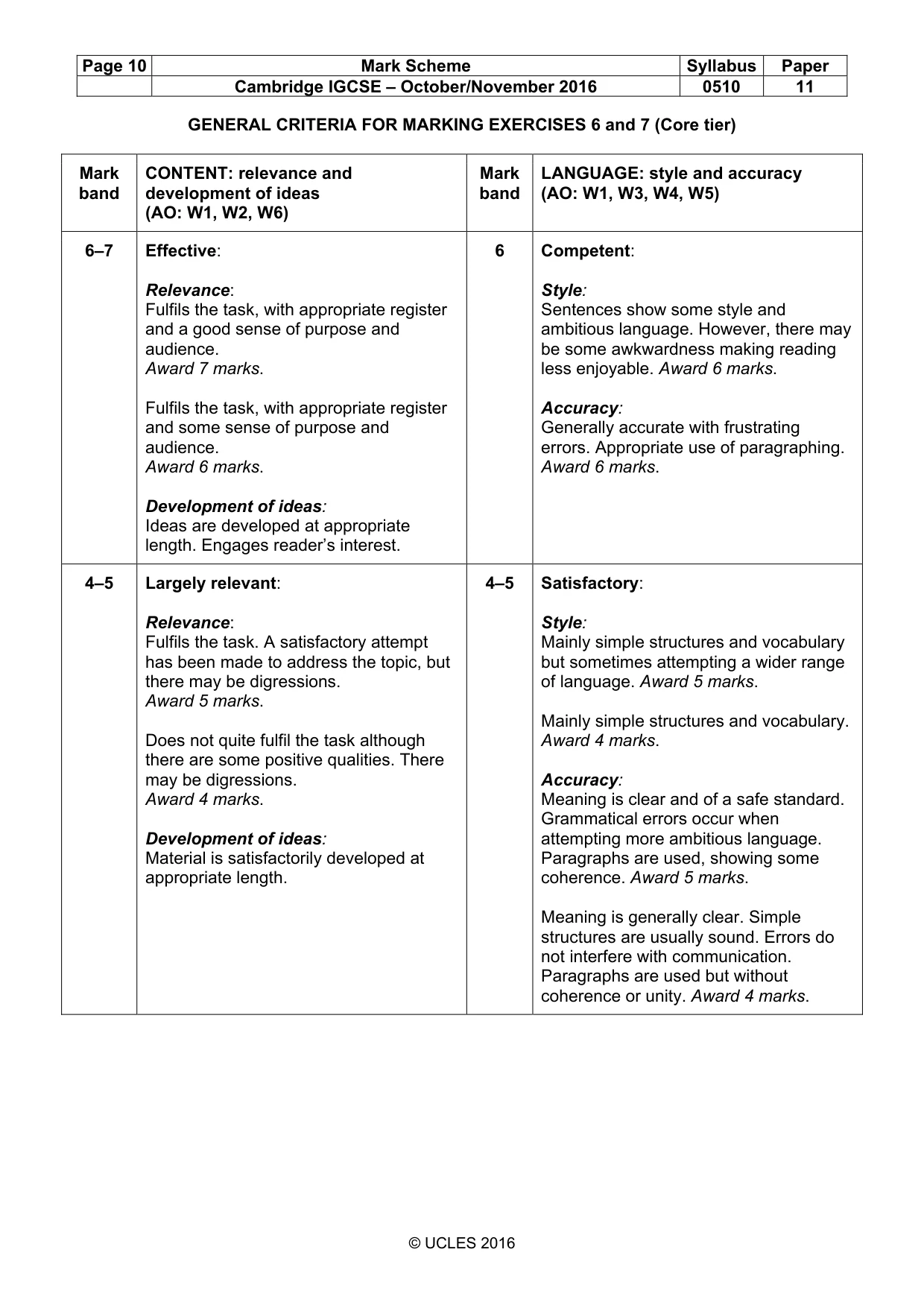 Mark scheme, page 10 of 11