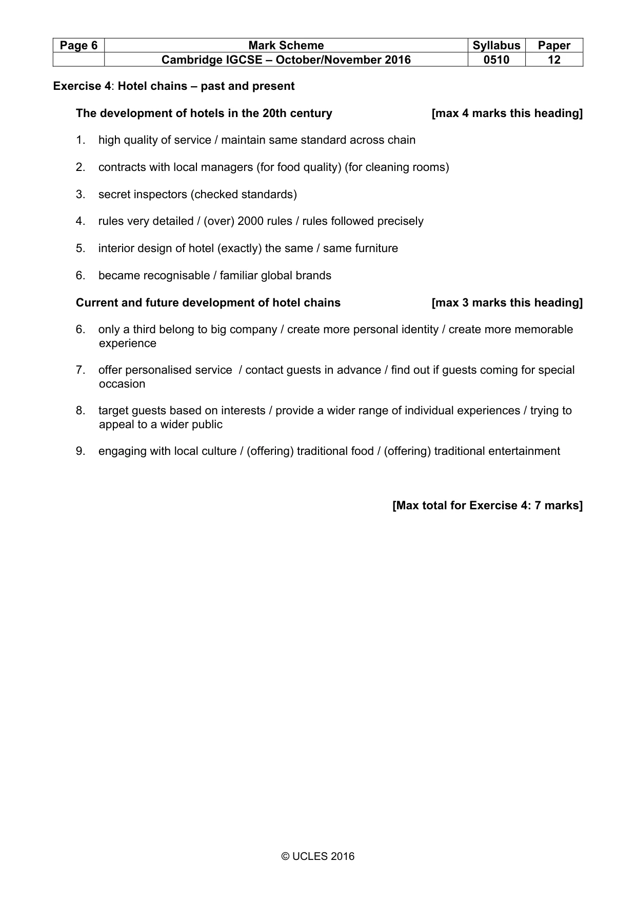 Mark scheme, page 6 of 10
