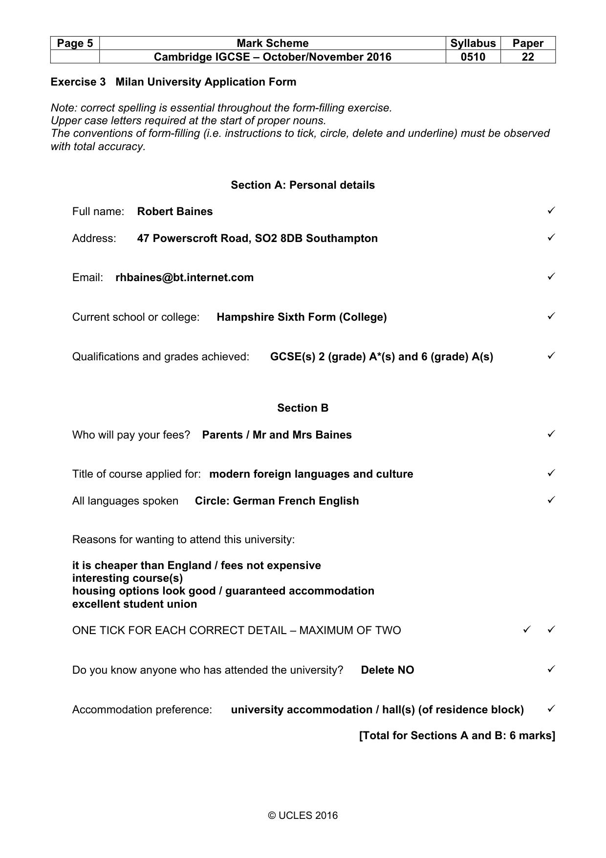 Mark scheme, page 5 of 11