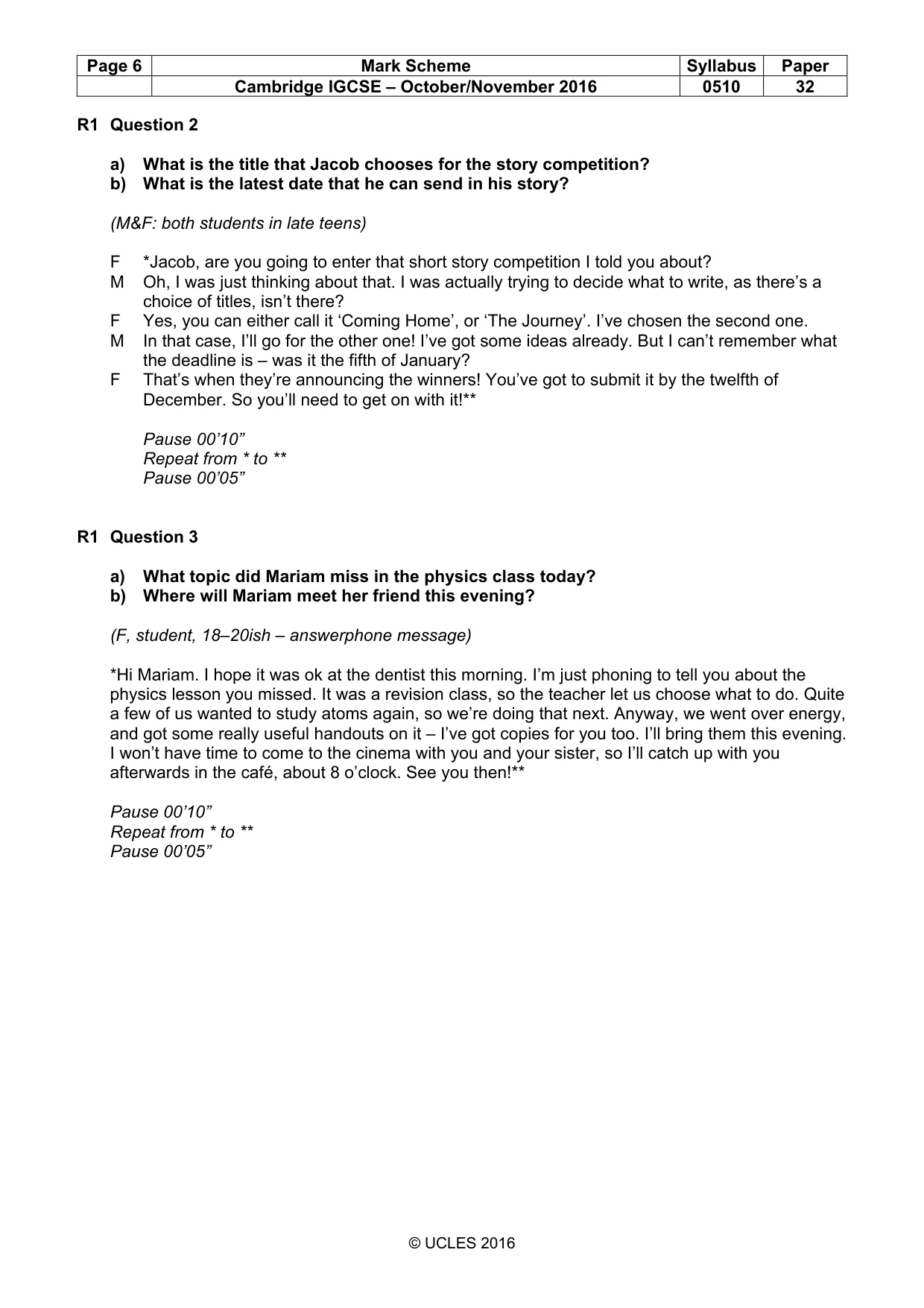 Mark scheme, page 6 of 12