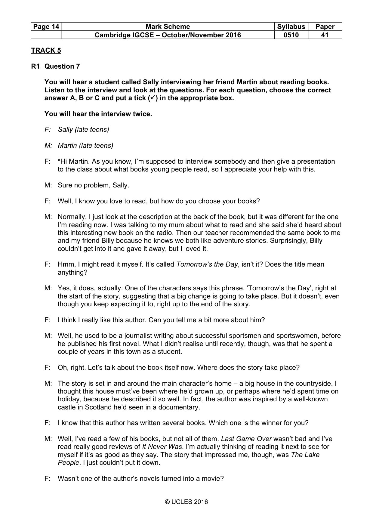 Mark scheme, page 14 of 18