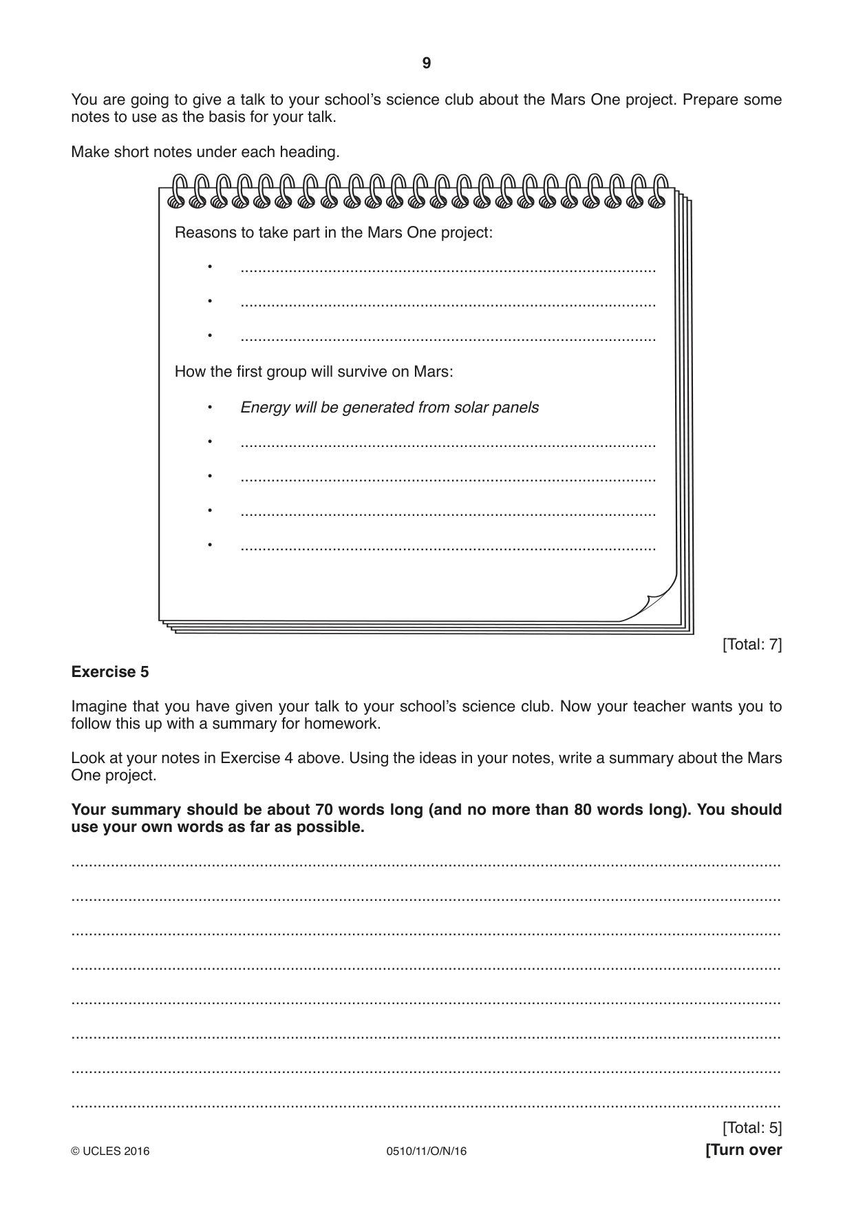 Cambridge IGCSE English - Second Language (oral endorsement) 0510 2016 Oct/Nov Paper 1 · Variant 1 question paper, page 9 of 16