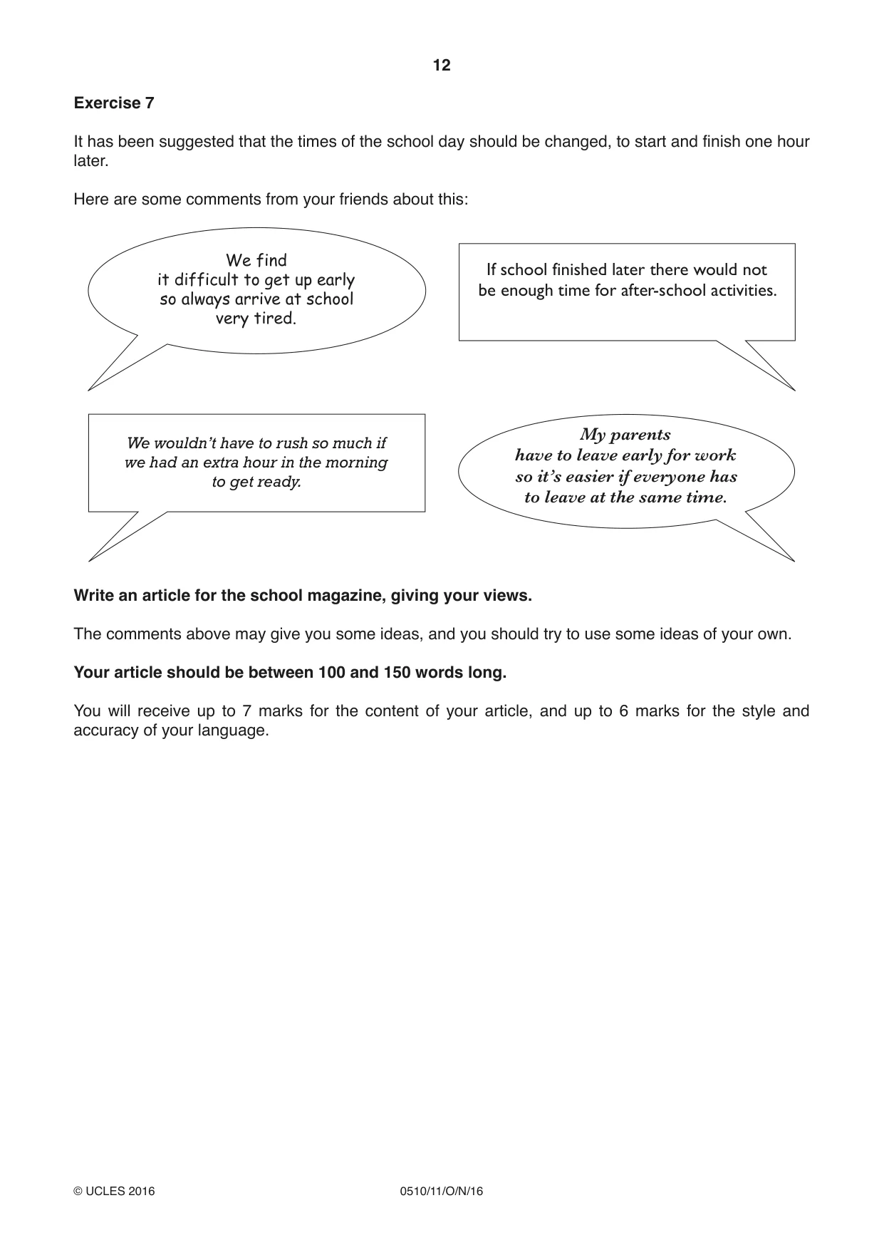 Cambridge IGCSE English - Second Language (oral endorsement) 0510 2016 Oct/Nov Paper 1 · Variant 1 question paper, page 12 of 16