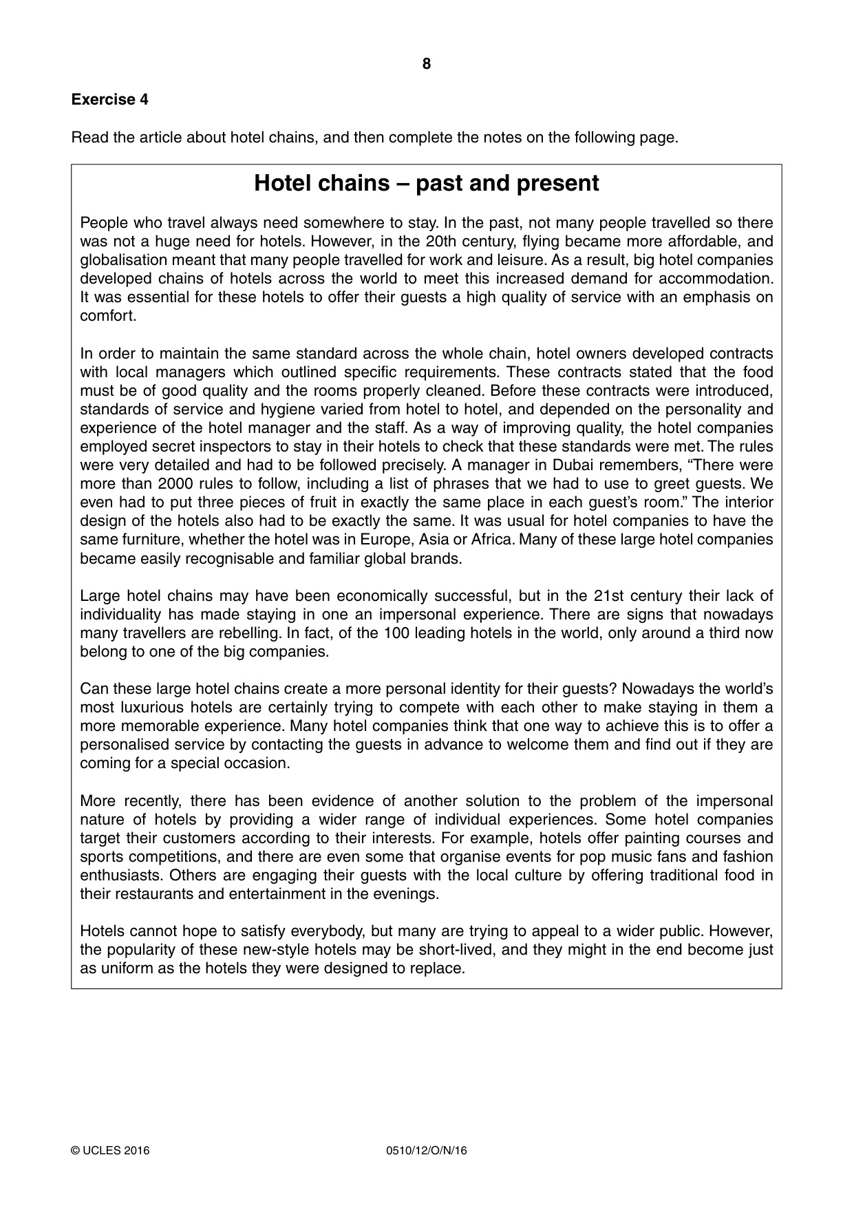 Cambridge IGCSE English - Second Language (oral endorsement) 0510 2016 Oct/Nov Paper 1 · Variant 2 question paper, page 8 of 16