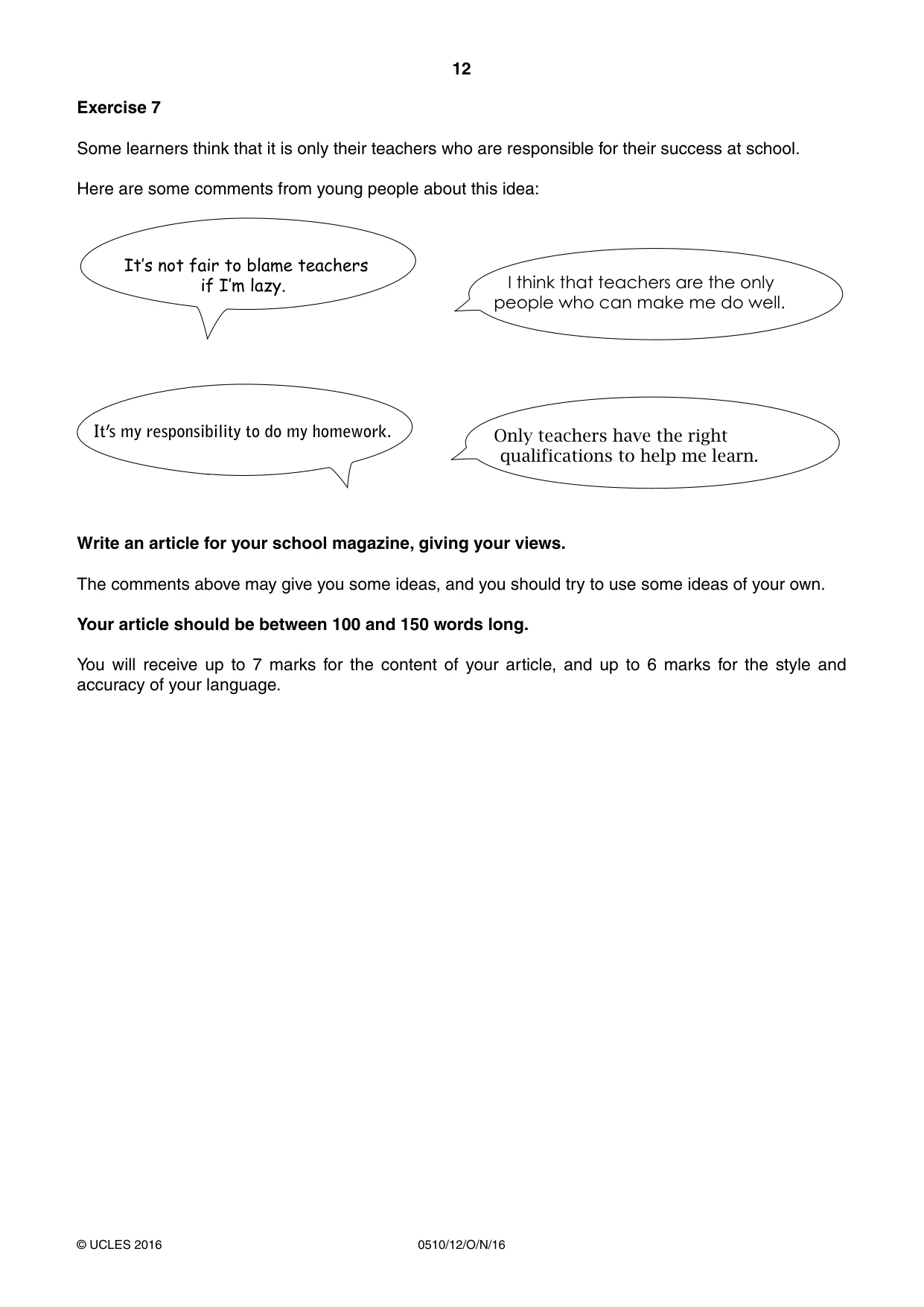 Cambridge IGCSE English - Second Language (oral endorsement) 0510 2016 Oct/Nov Paper 1 · Variant 2 question paper, page 12 of 16